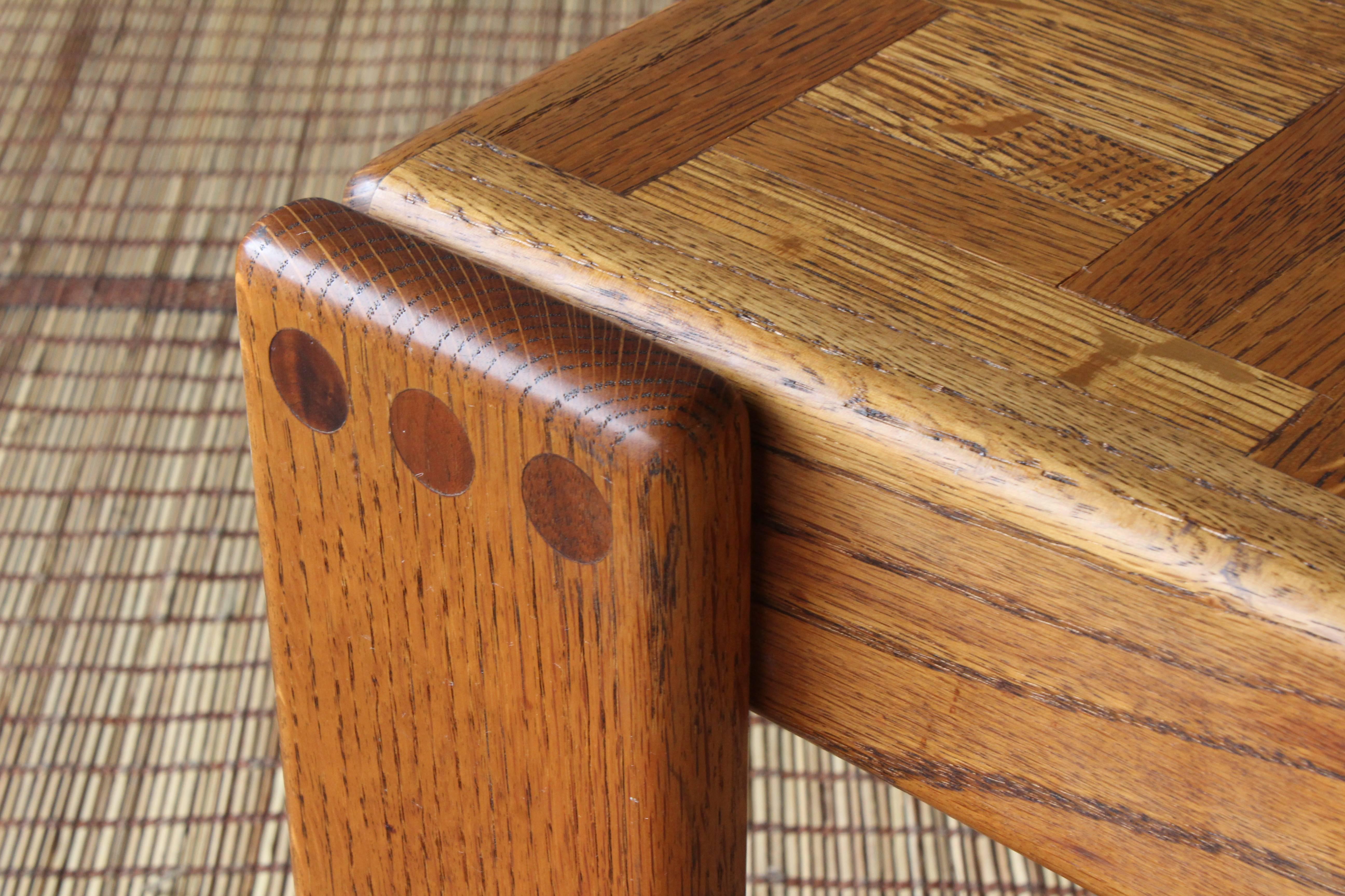 Américain table basse en chêne de parquet des années 1970