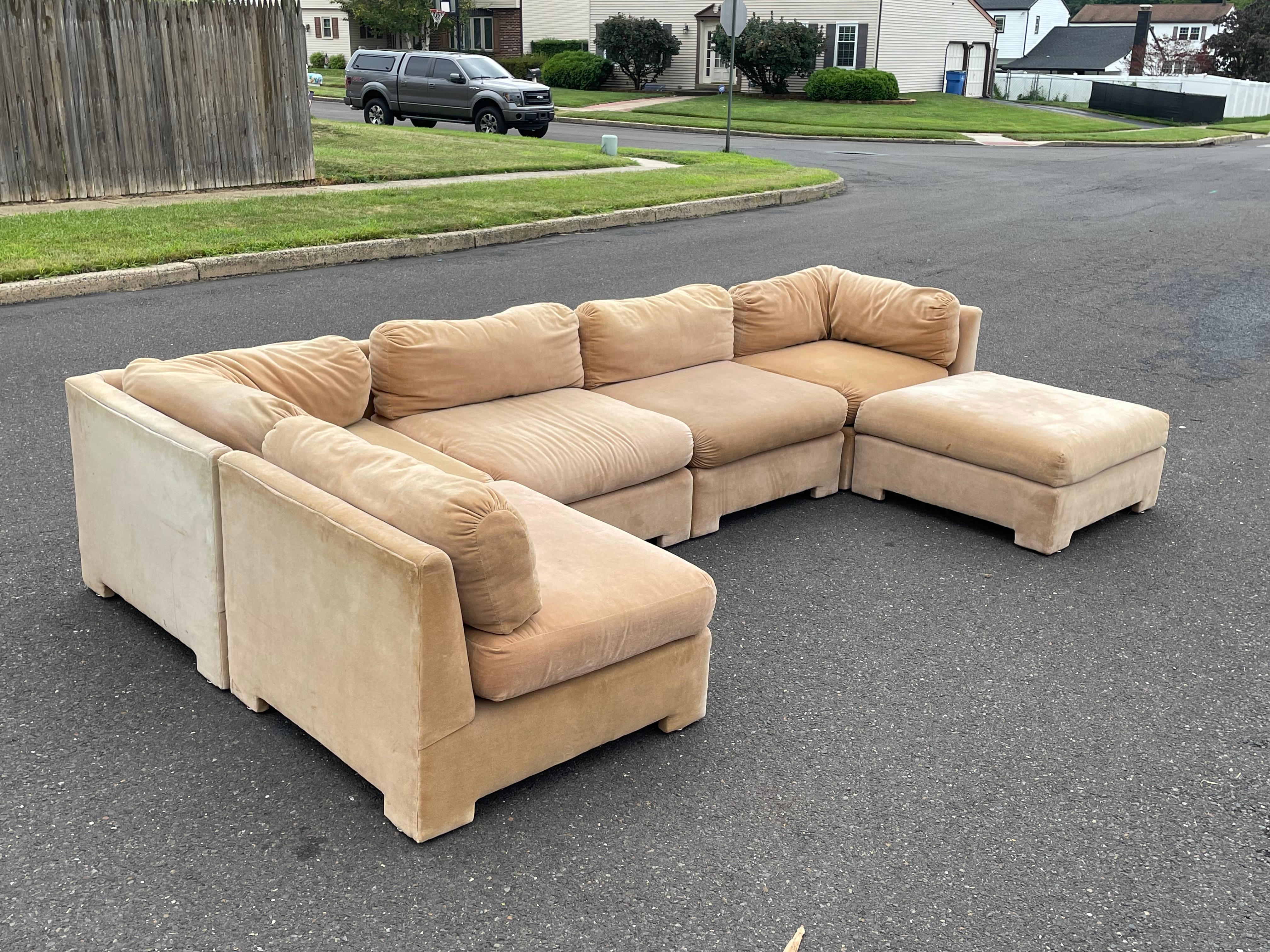 Mid-Century Modern 1970s Parson Style Modular Sectional Sofa by Lane