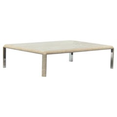 1970s Parsons Style Chrome & Solid Travertine Coffee Table