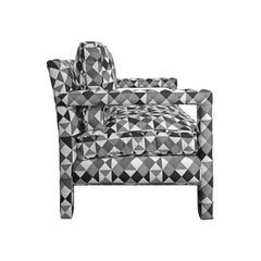 1970s Parsons Style Lounge Chair in Black, White and Grey Geometric Fabric
