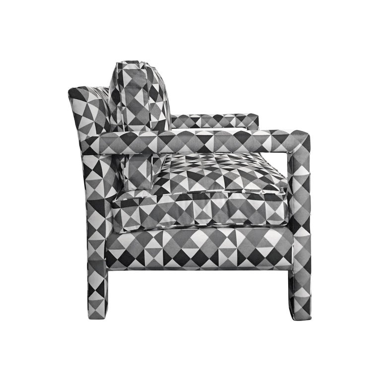Image showcasing 1970s Parsons Style Lounge Chair in Black, White and Grey Geometric ...