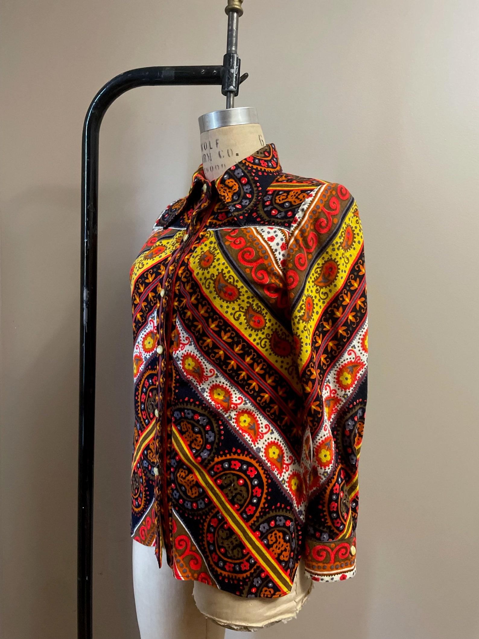 Women's 1970s Pat Sandler Psychedelic Paisley Print Shirt For Sale