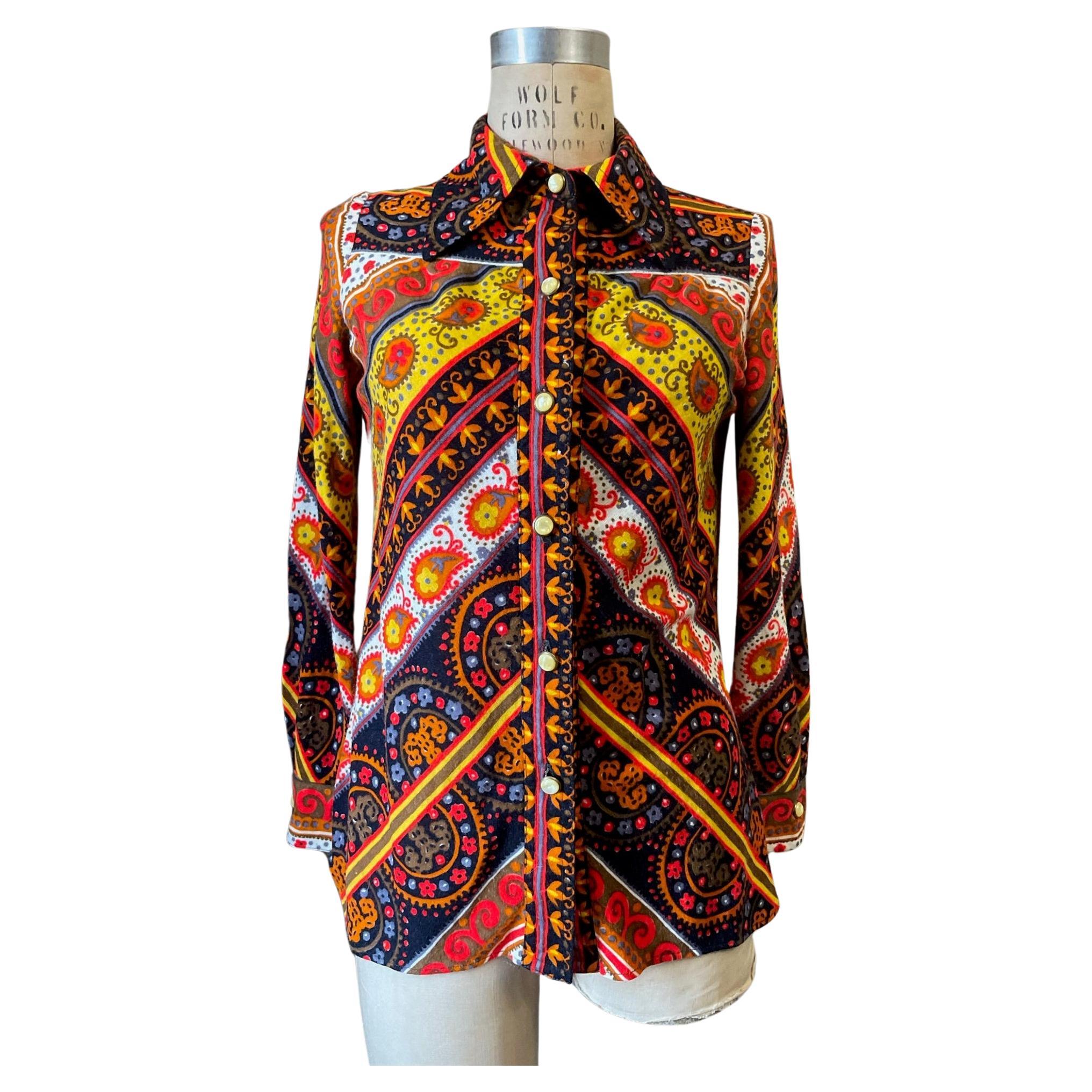 1970s Pat Sandler Psychedelic Paisley Print Shirt For Sale