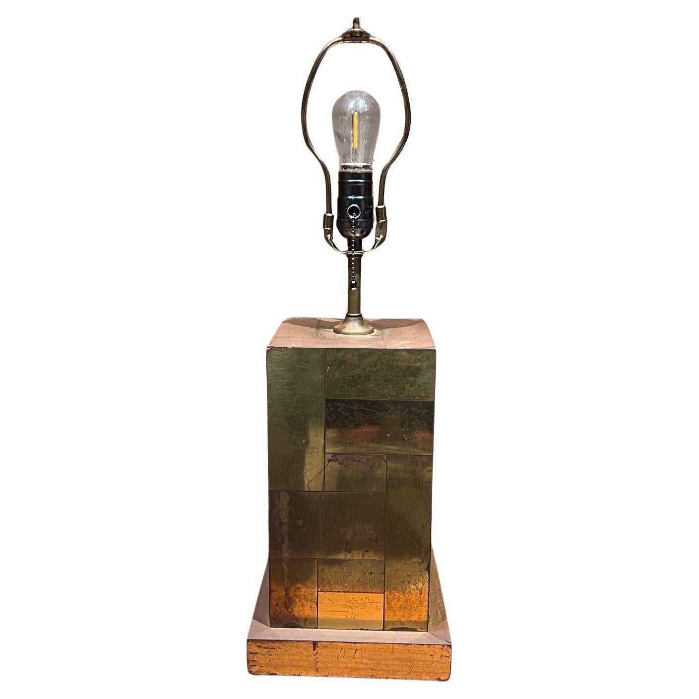 Lampe de table à colonne patchwork des années 1970, style Paul Evans en vente