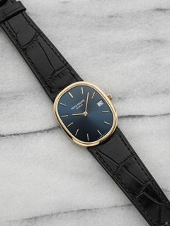1970s Patek Philippe Ellipse 3788 18k Yellow Gold Blue Dial Quartz 28mm