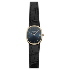 1970s Patek Philippe Ellipse 3788 18k Yellow Gold Blue Dial Quartz 28mm