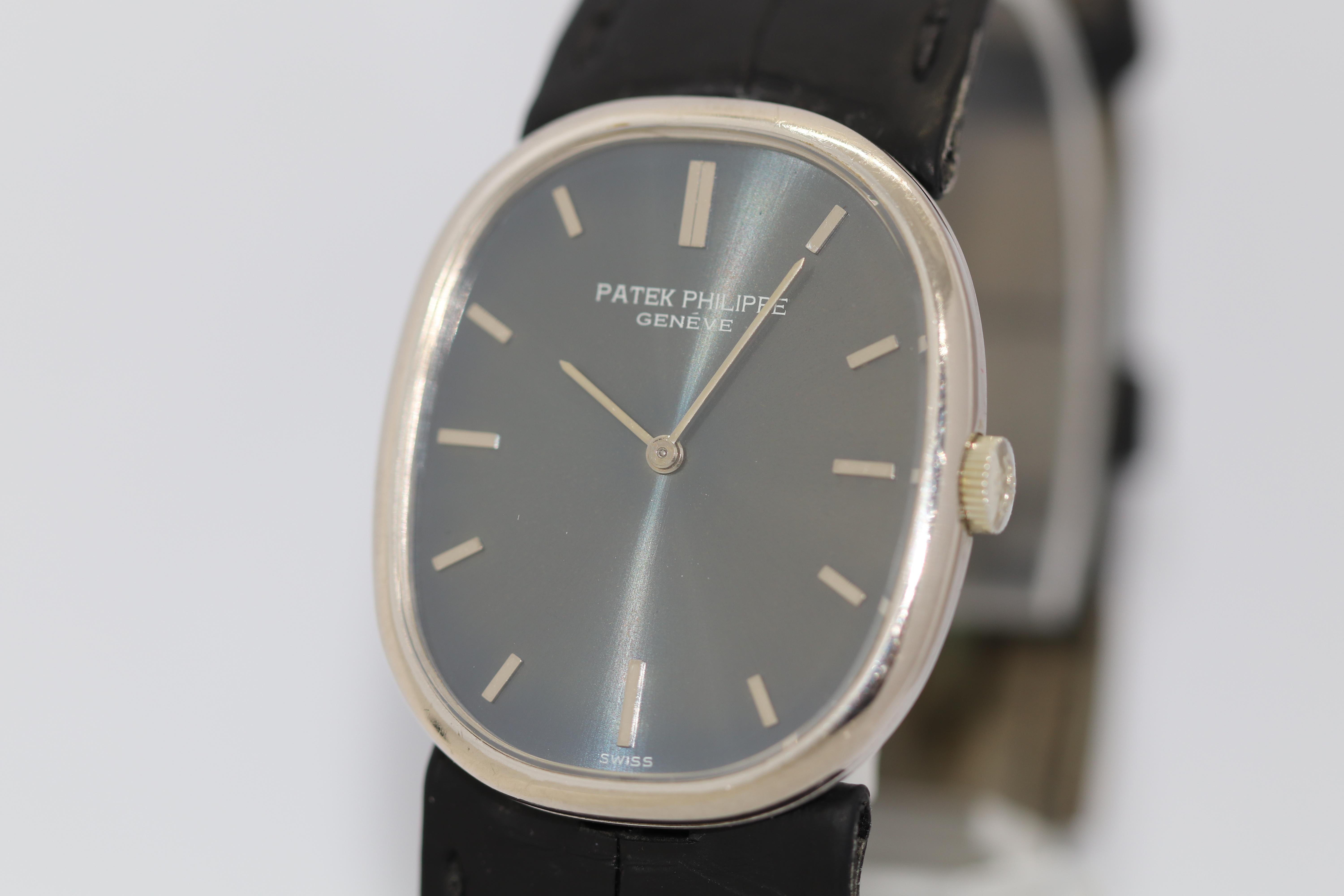 1970’s Patek Philippe Golden Ellipse d‘Or White Gold Blue Dial Ref. 3848 For Sale 1