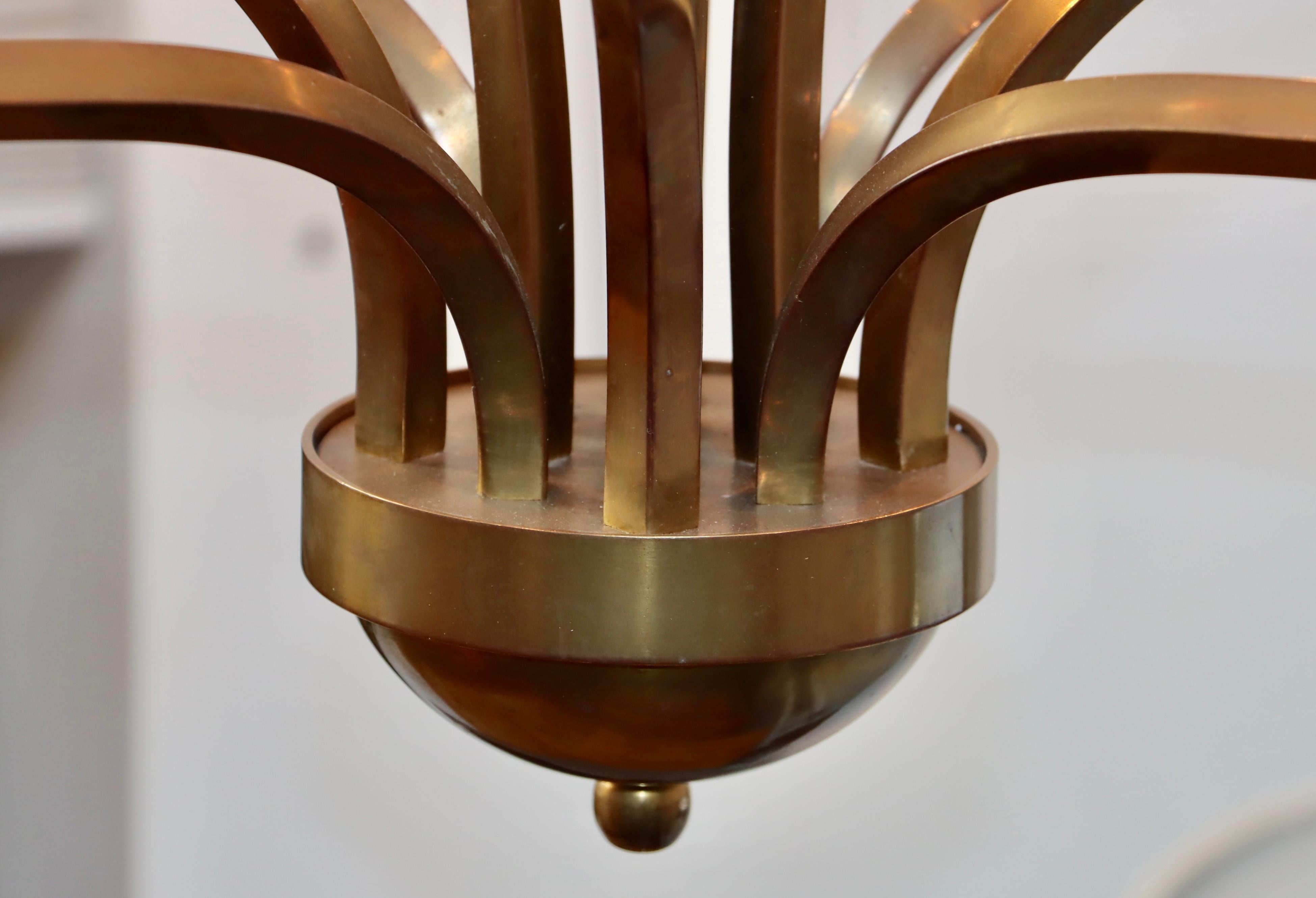 1970s Patinated Brass 12 Arm Chandelier Attributed to Hart Associates For Sale 12