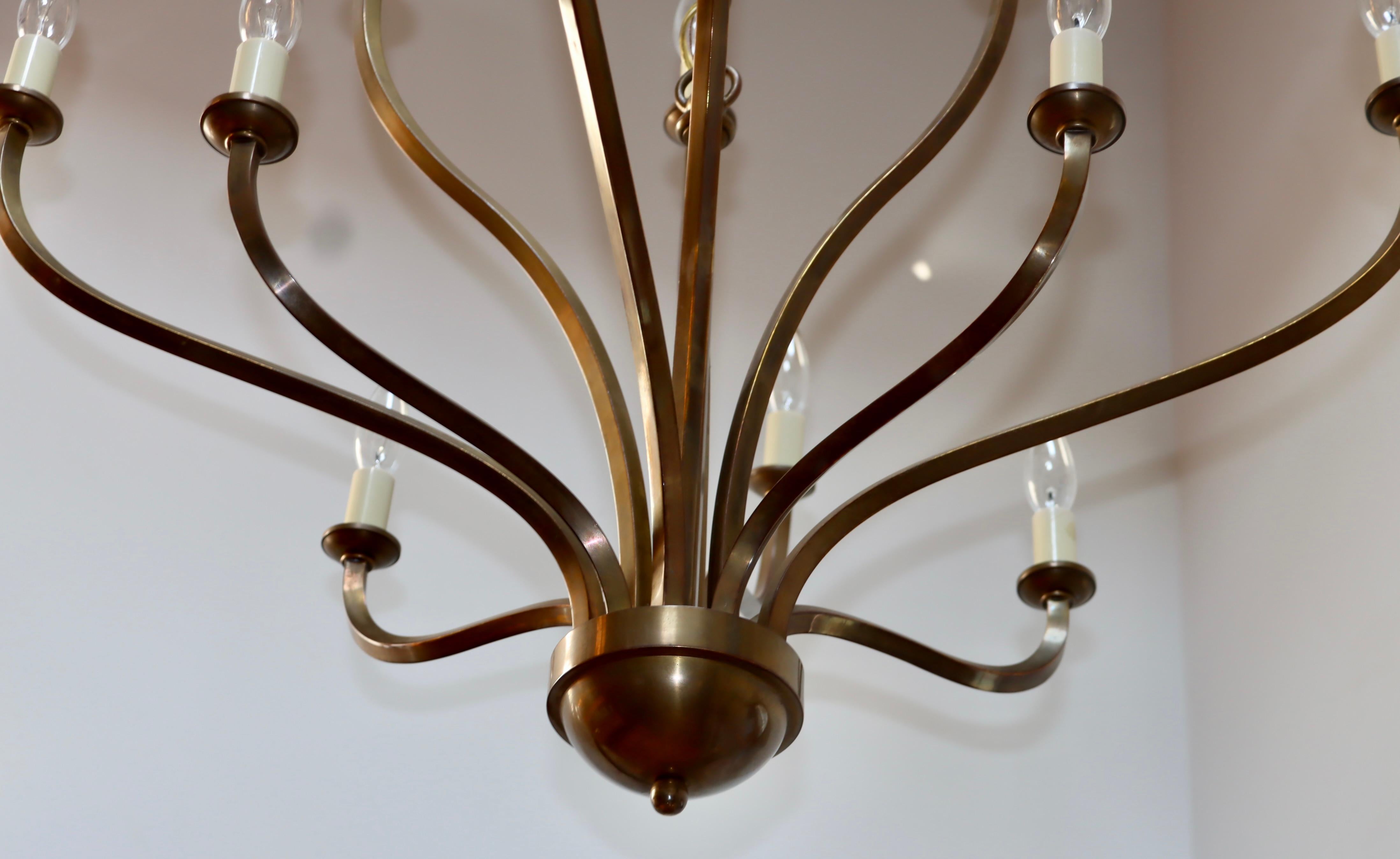 Late 20th Century 1970s Patinated Brass 12 Arm Chandelier Attributed to Hart Associates For Sale