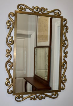 1970's Patinated Brass French Wall Mirror