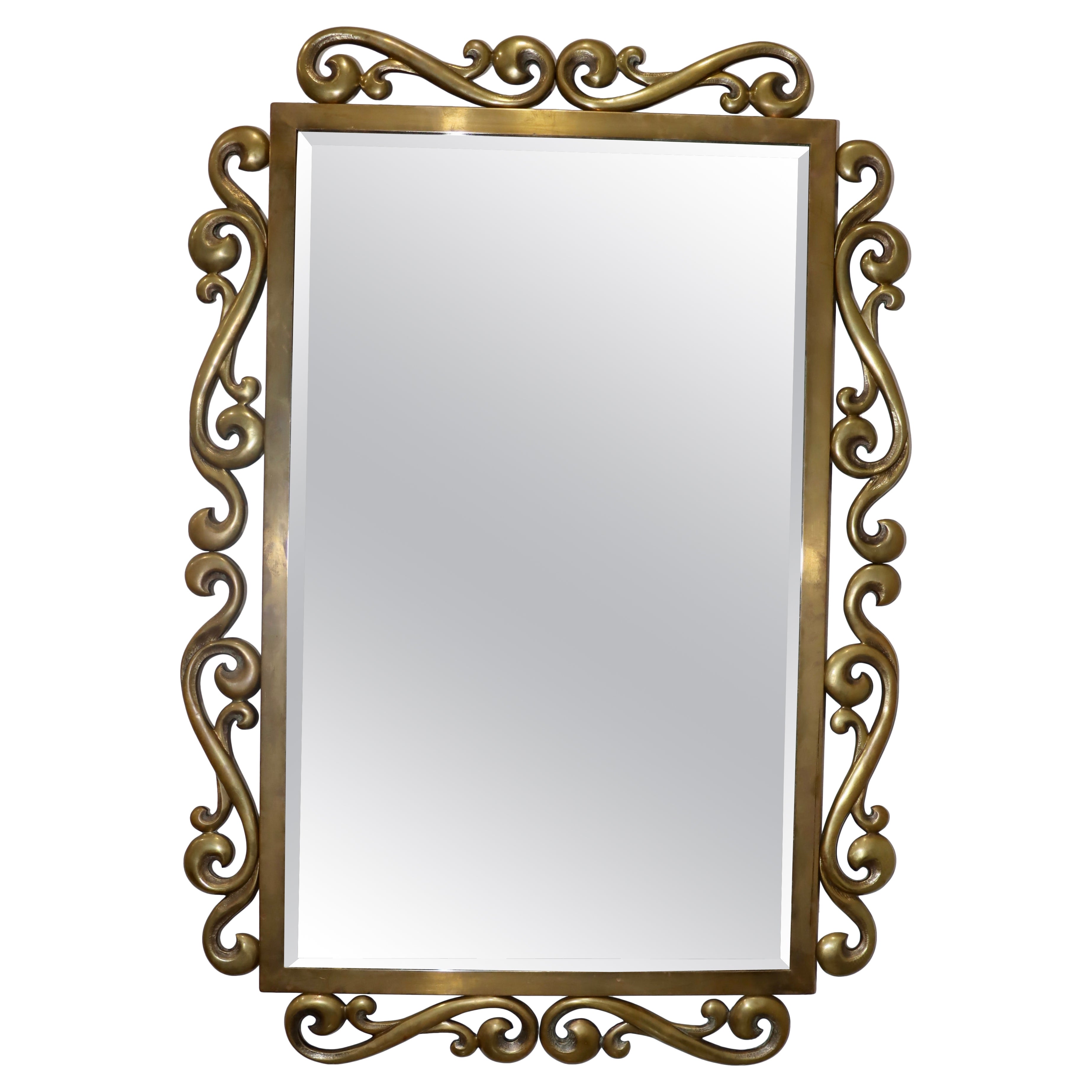 1970
s Patinated Brass French Wall Mirror