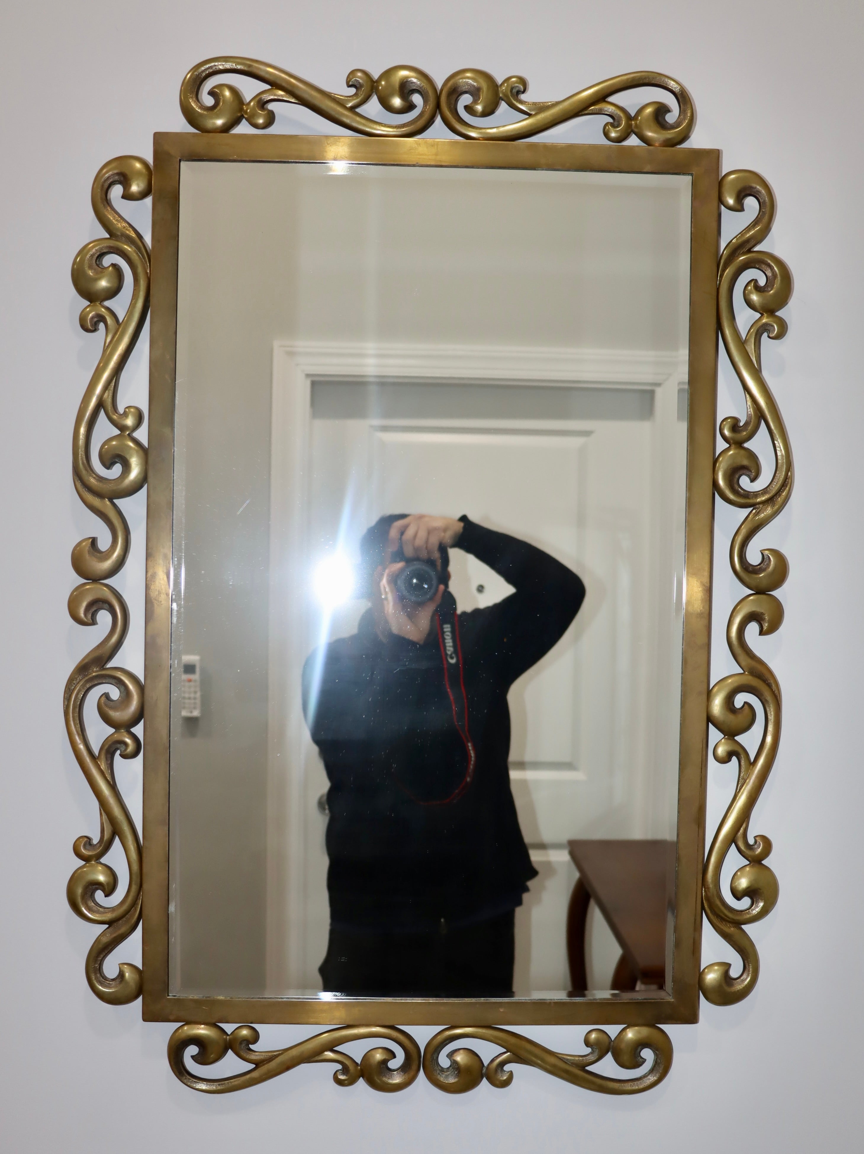 1970
s Patinated Brass French Wall Mirror