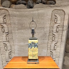 1970s Patinated Brass Table Lamp Artistic Pottery