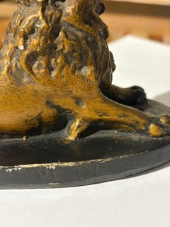 1970s Patinated Bronze Lion Sculpture on a Base, Classical Style. Signed Lacroix