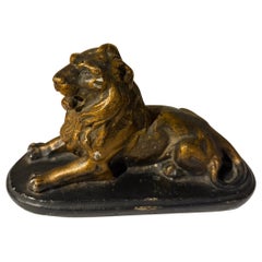 1970s Patinated Bronze Lion Sculpture on a Base, Classical Style. Signed Lacroix