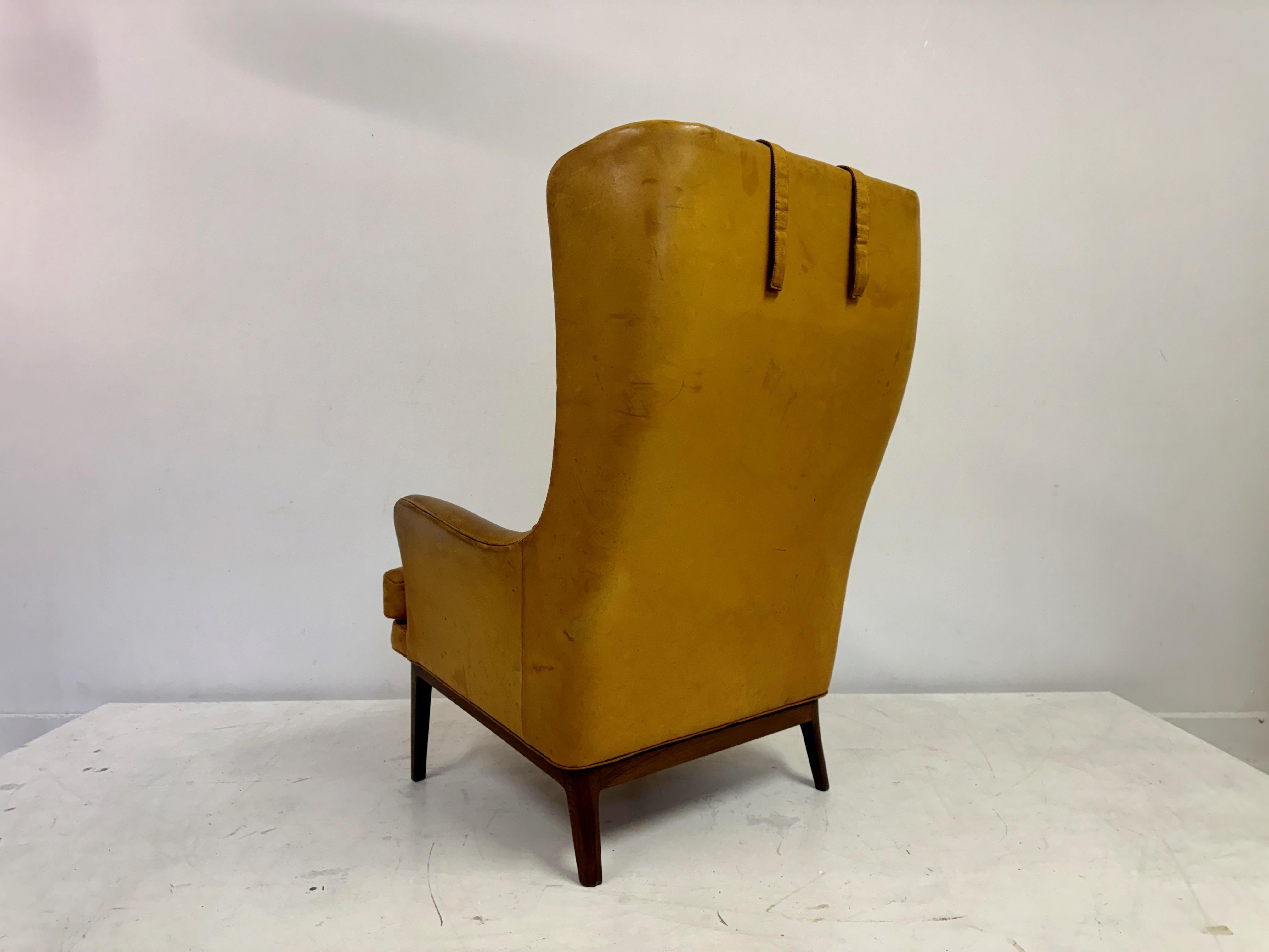 1970s Patinated Leather Wingback Krister Armchair by Arne Norell For Sale 5
