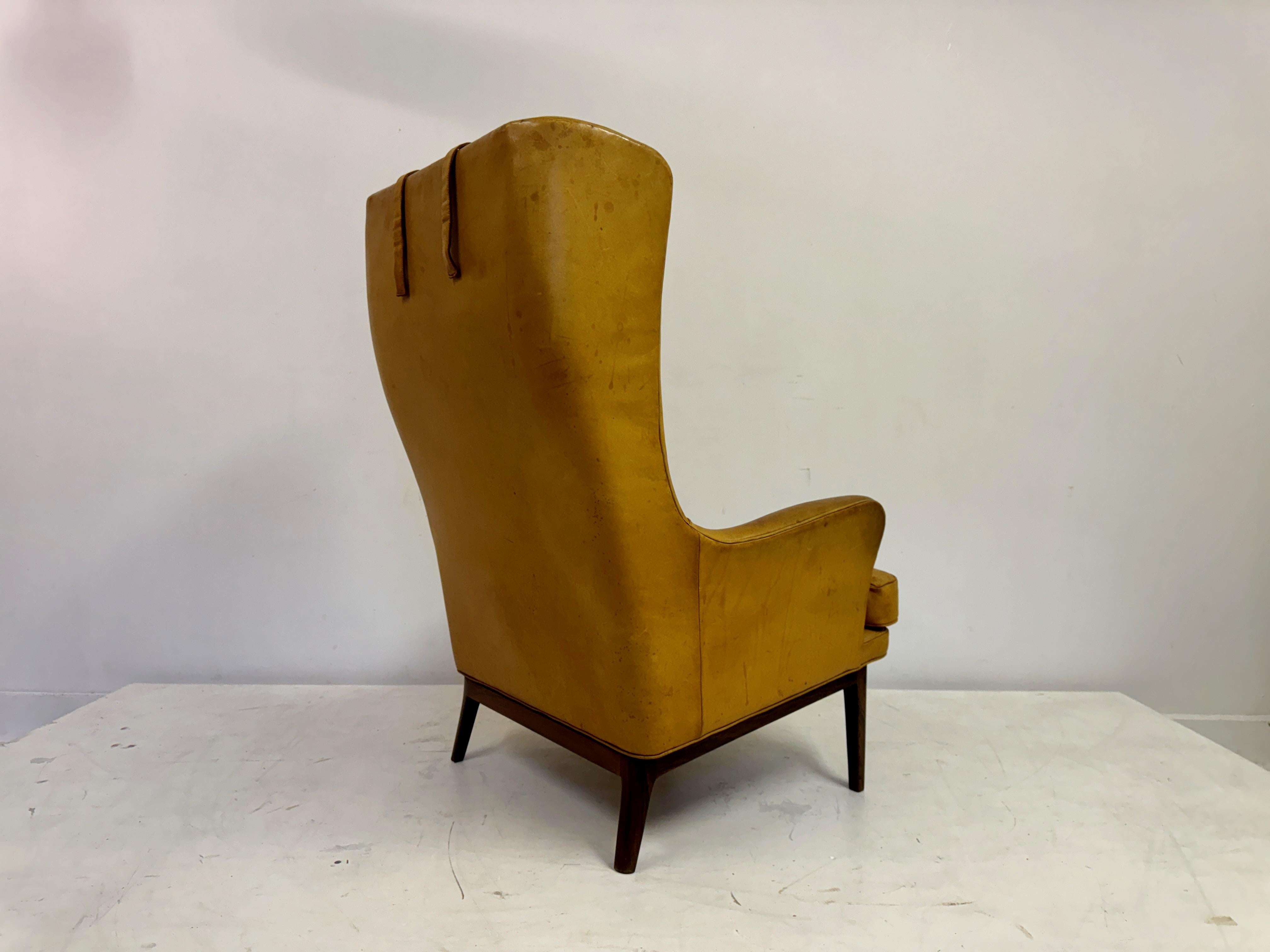 1970s Patinated Leather Wingback Krister Armchair by Arne Norell For Sale 7