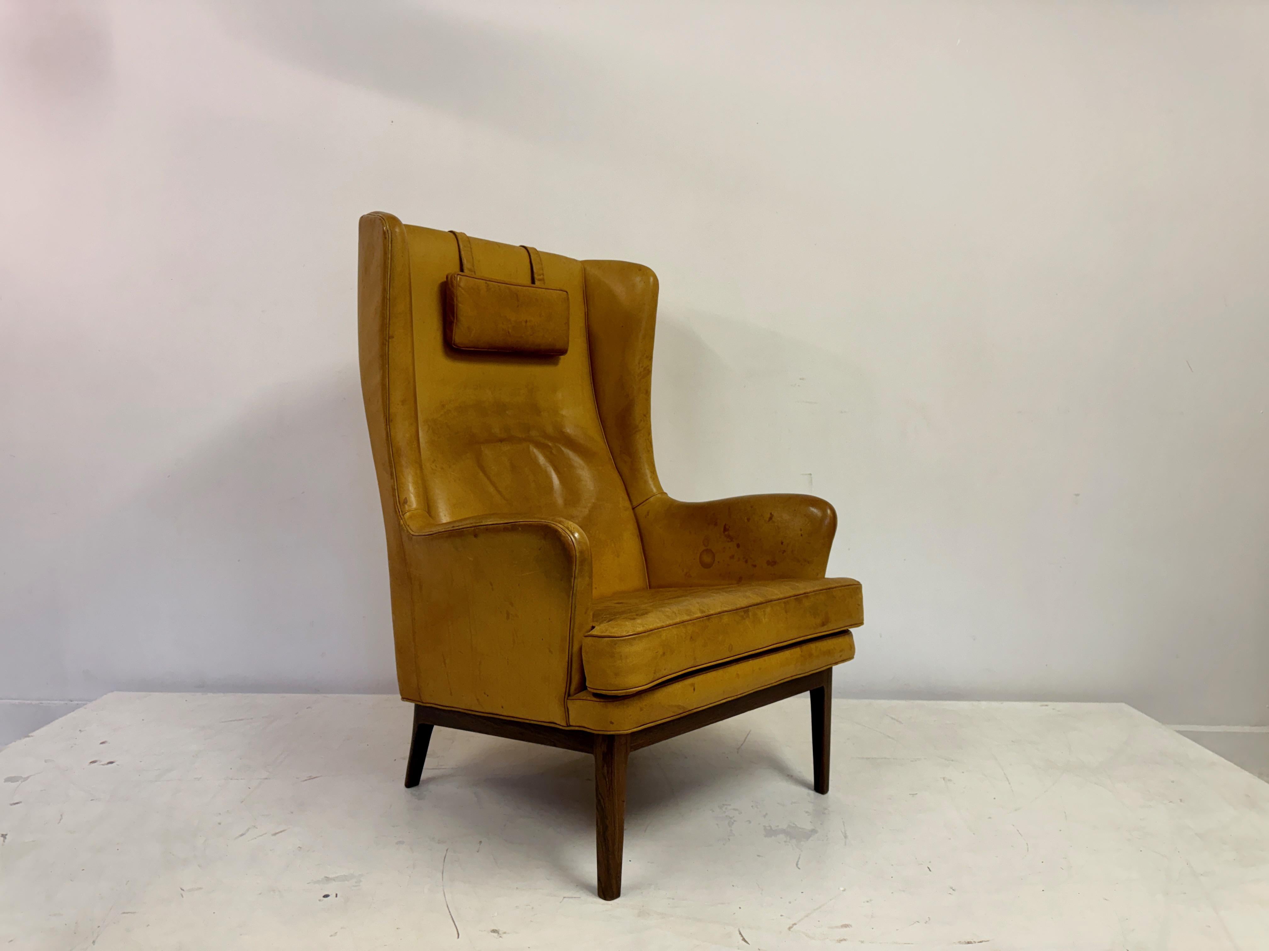 1970s Patinated Leather Wingback Krister Armchair by Arne Norell For Sale 9