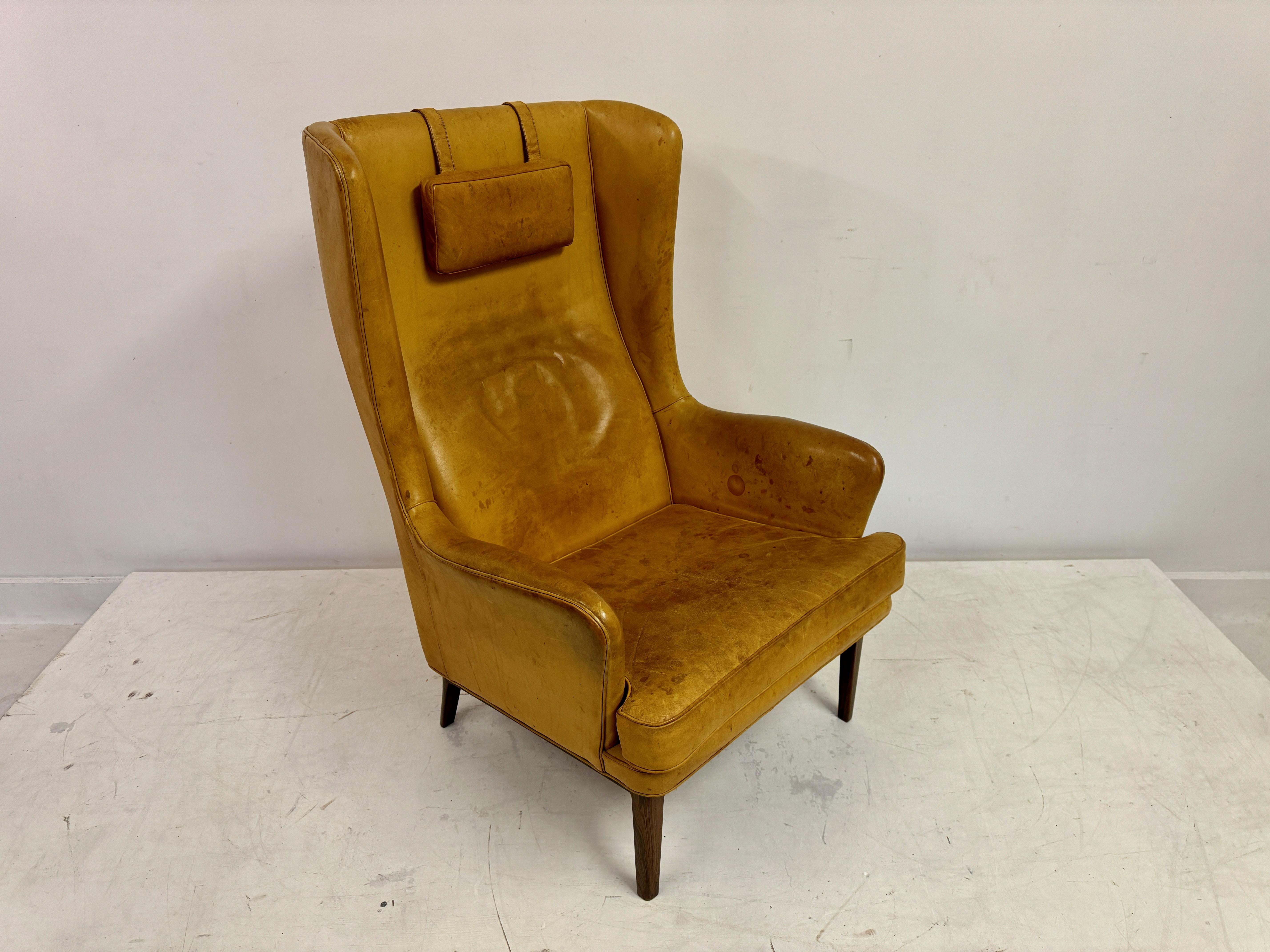 1970s Patinated Leather Wingback Krister Armchair by Arne Norell For Sale 10