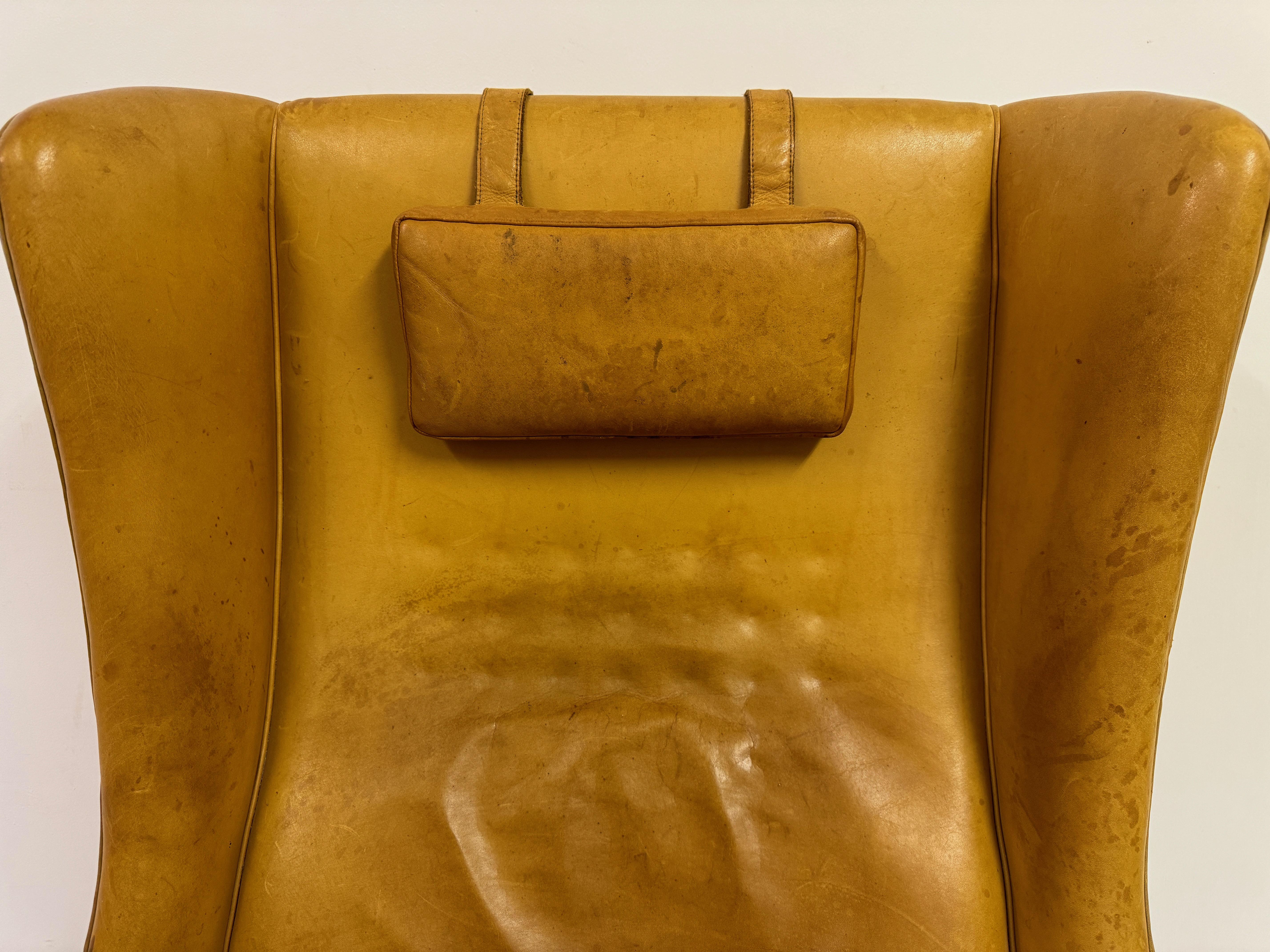 1970s Patinated Leather Wingback Krister Armchair by Arne Norell For Sale 1