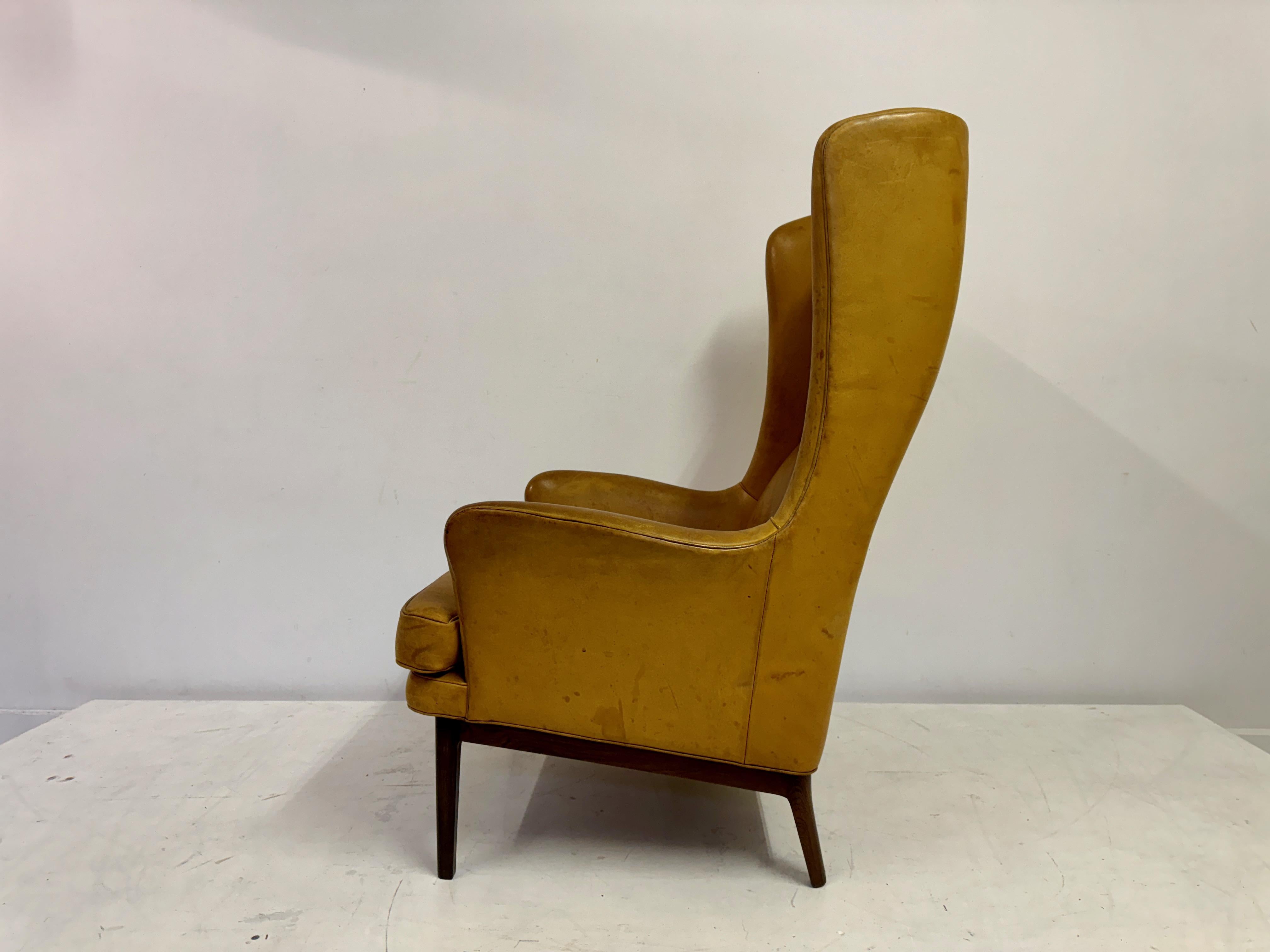 1970s Patinated Leather Wingback Krister Armchair by Arne Norell For Sale 3