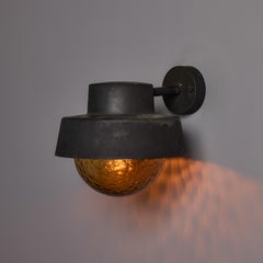 1970s Patinated Metal and Textured Amber Glass Outdoor Sconce