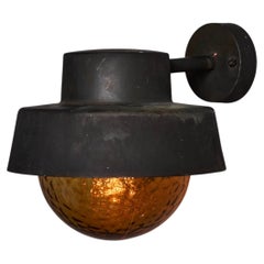 1970s Patinated Metal and Textured Amber Glass Outdoor Sconce