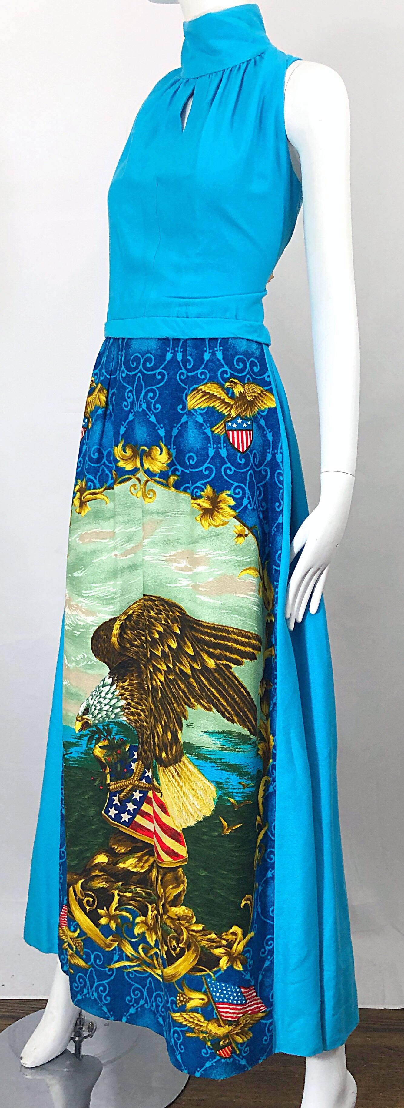 1970s Patriotic Blad Eagle USA Patriotic Red, White and Blue 70s Maxi Dress For Sale 5