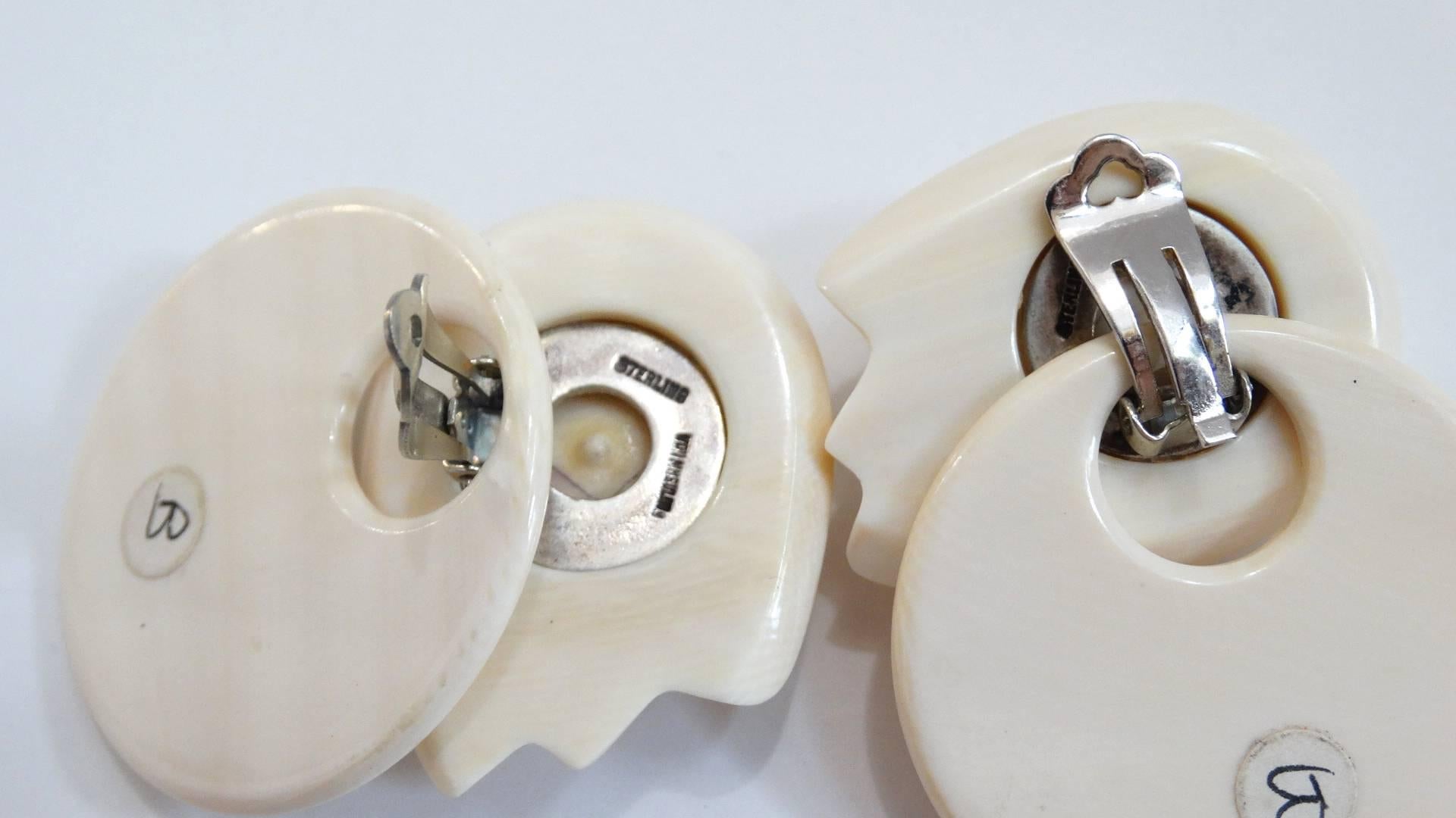 Patricia Von Musulin Avant-garde Ivory Resin Earrings, 1970s 1