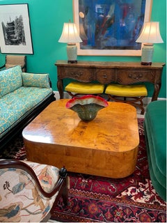 1970s Paul Evans Cityscape Burled Wood Chrome Base Coffee Table, Signed