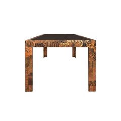 1970s Paul Evans Style Patchwork Metal Dining Table with Smoked Glass Top