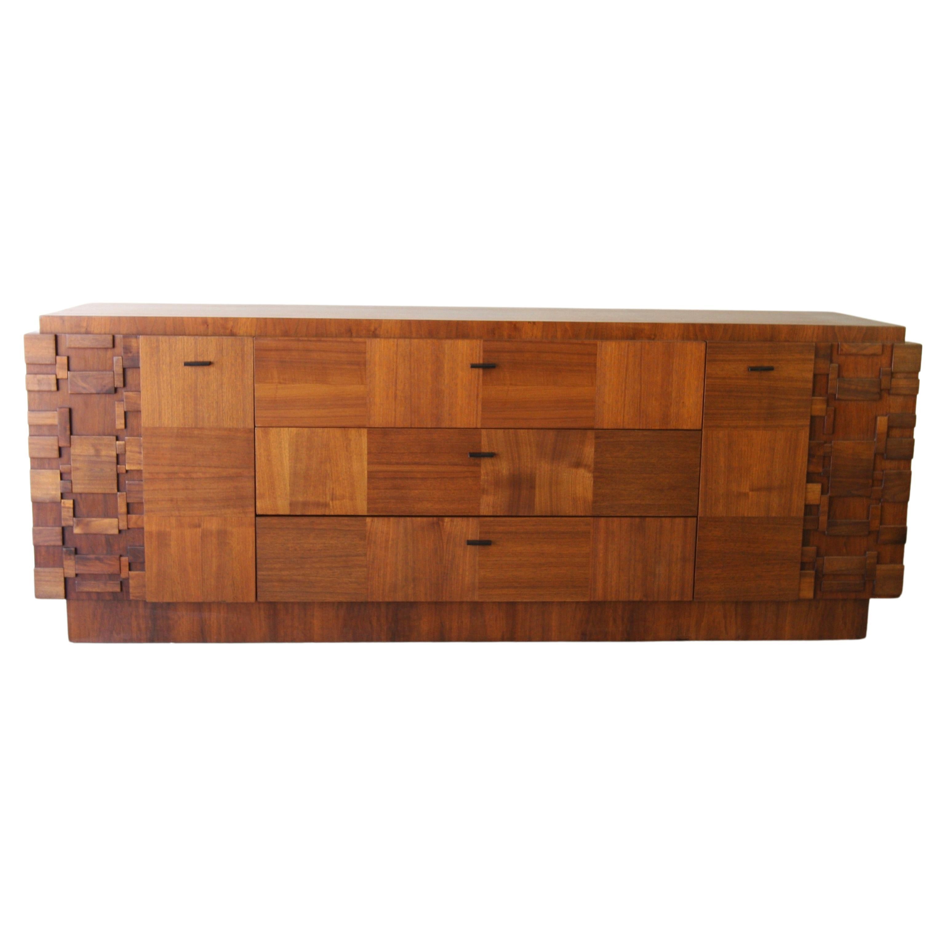 Paul Evans Style Canadian Brutalist Mid Century Walnut 9 Drawer Lowboy