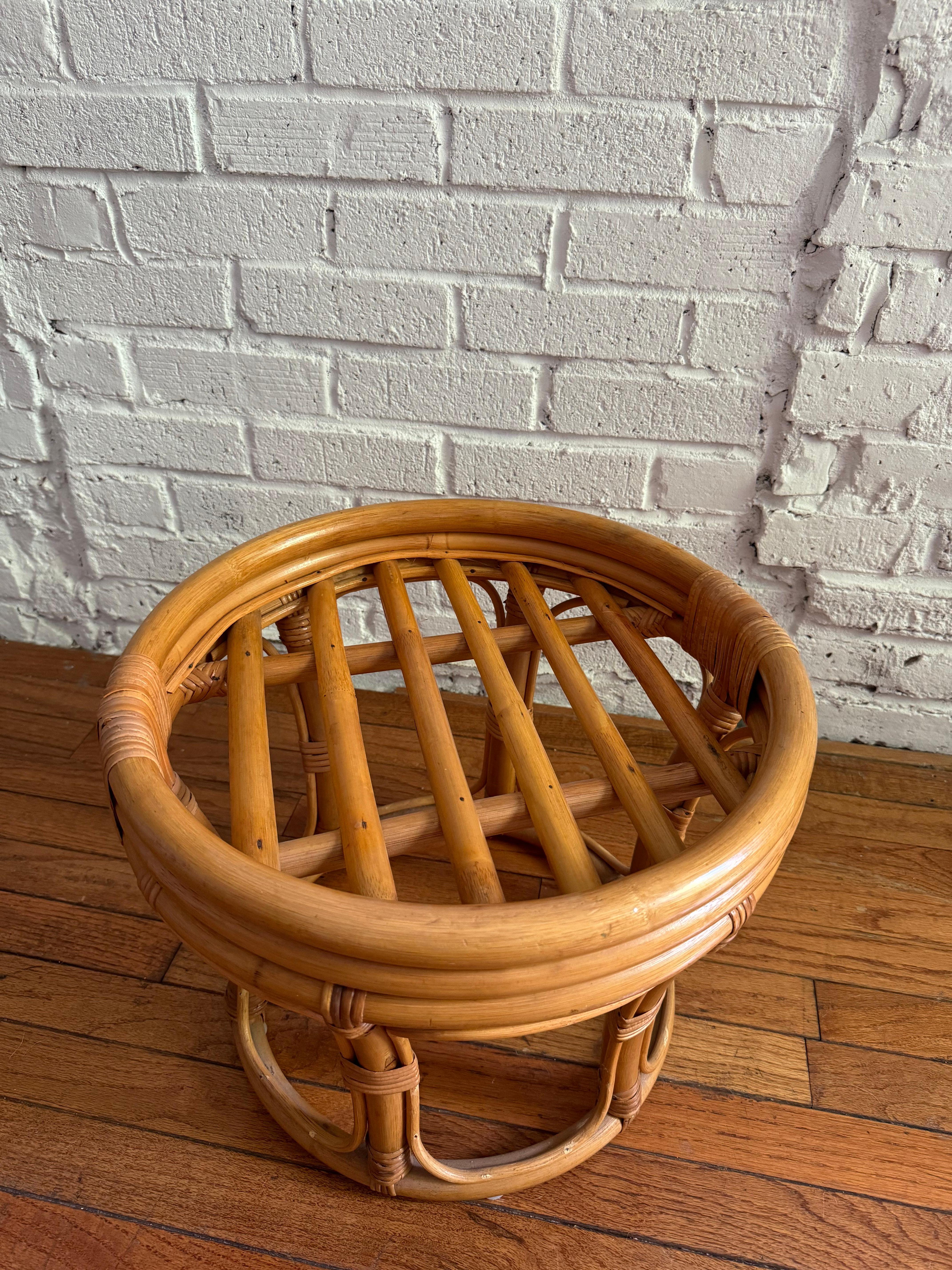 1970s Paul Frankl Style Rattan Bamboo Ottoman / Foot Stool / Side Table 4