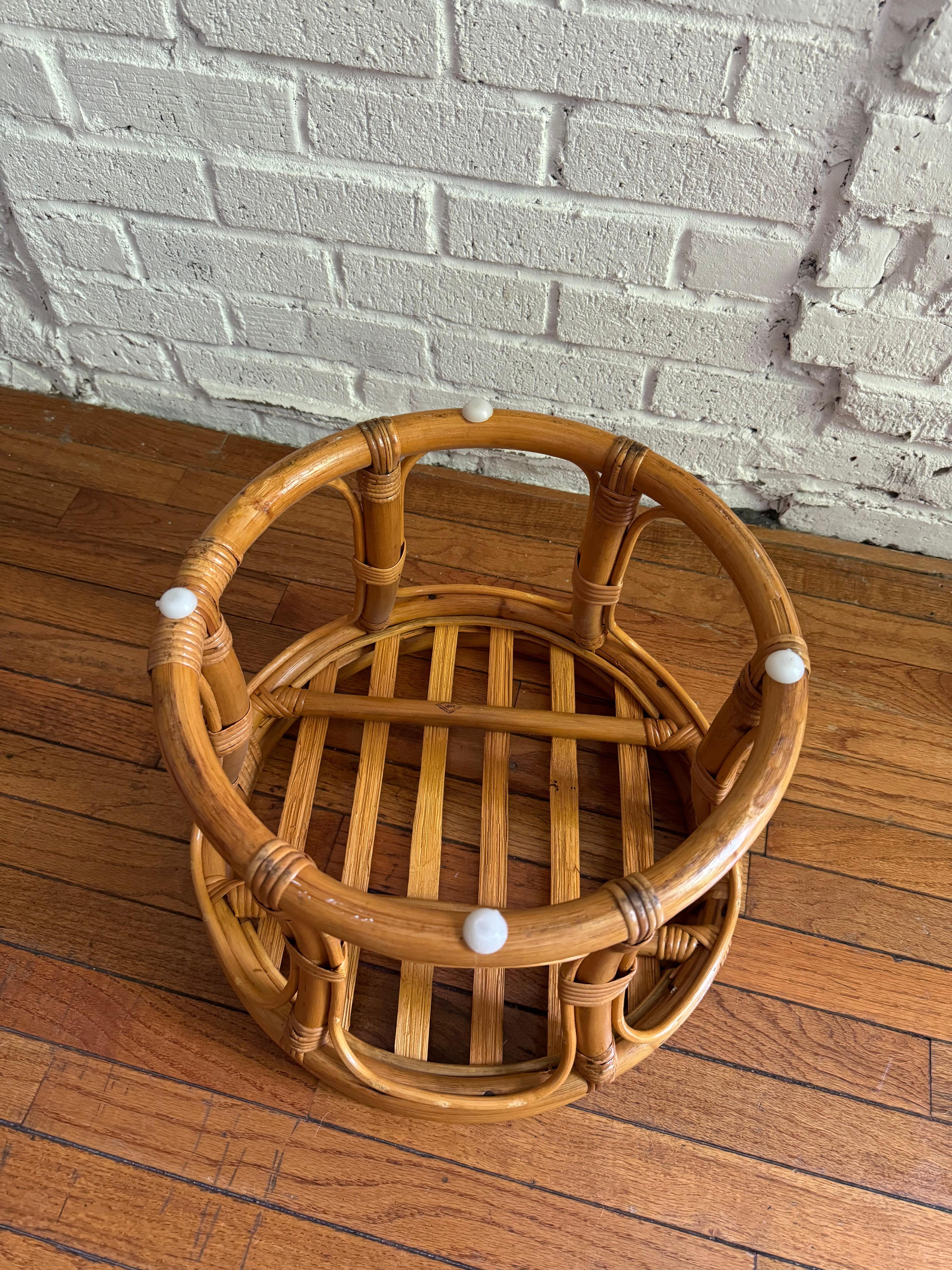 1970s Paul Frankl Style Rattan Bamboo Ottoman / Foot Stool / Side Table 5