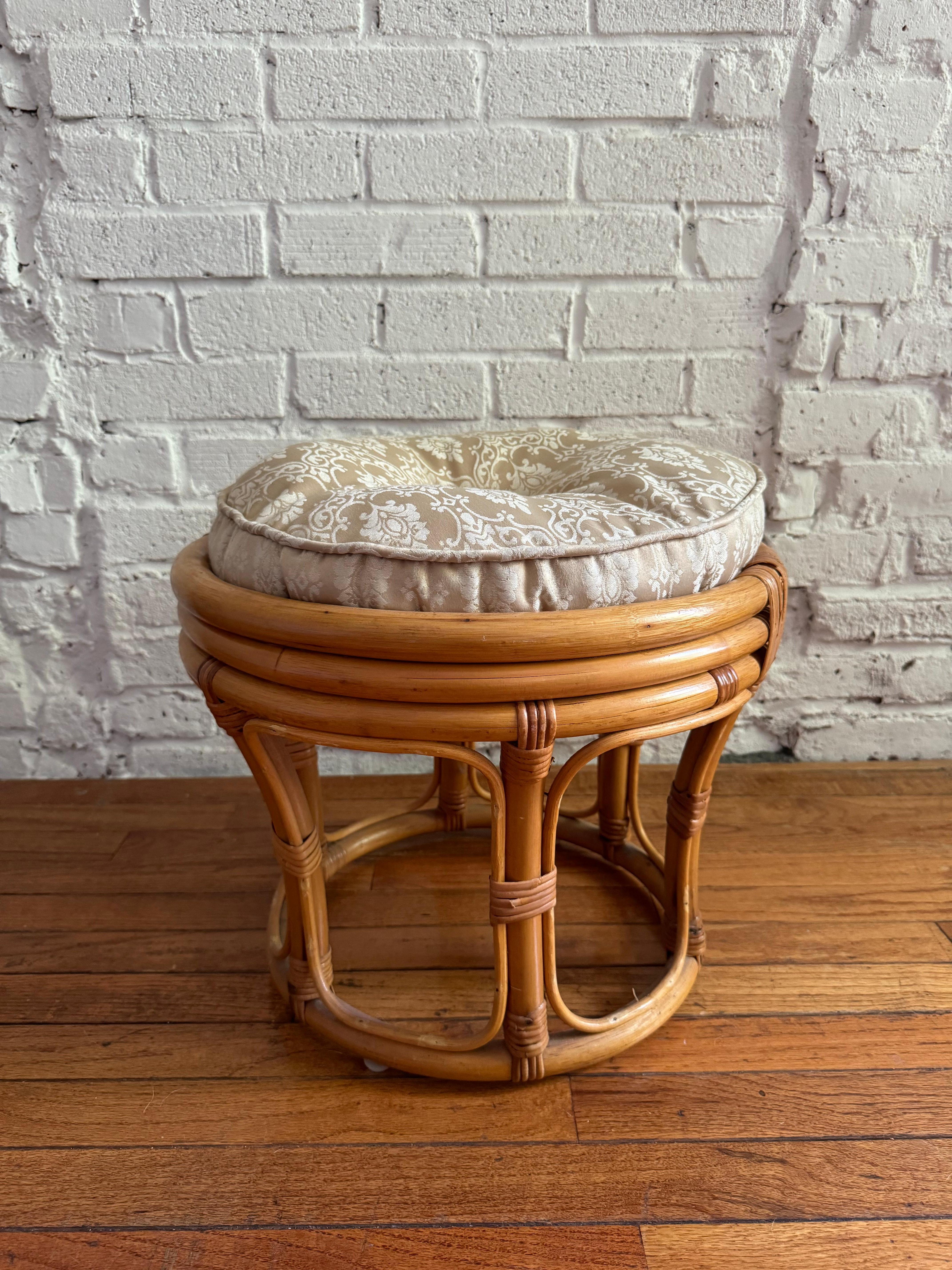 Late 20th Century 1970s Paul Frankl Style Rattan Bamboo Ottoman / Foot Stool / Side Table