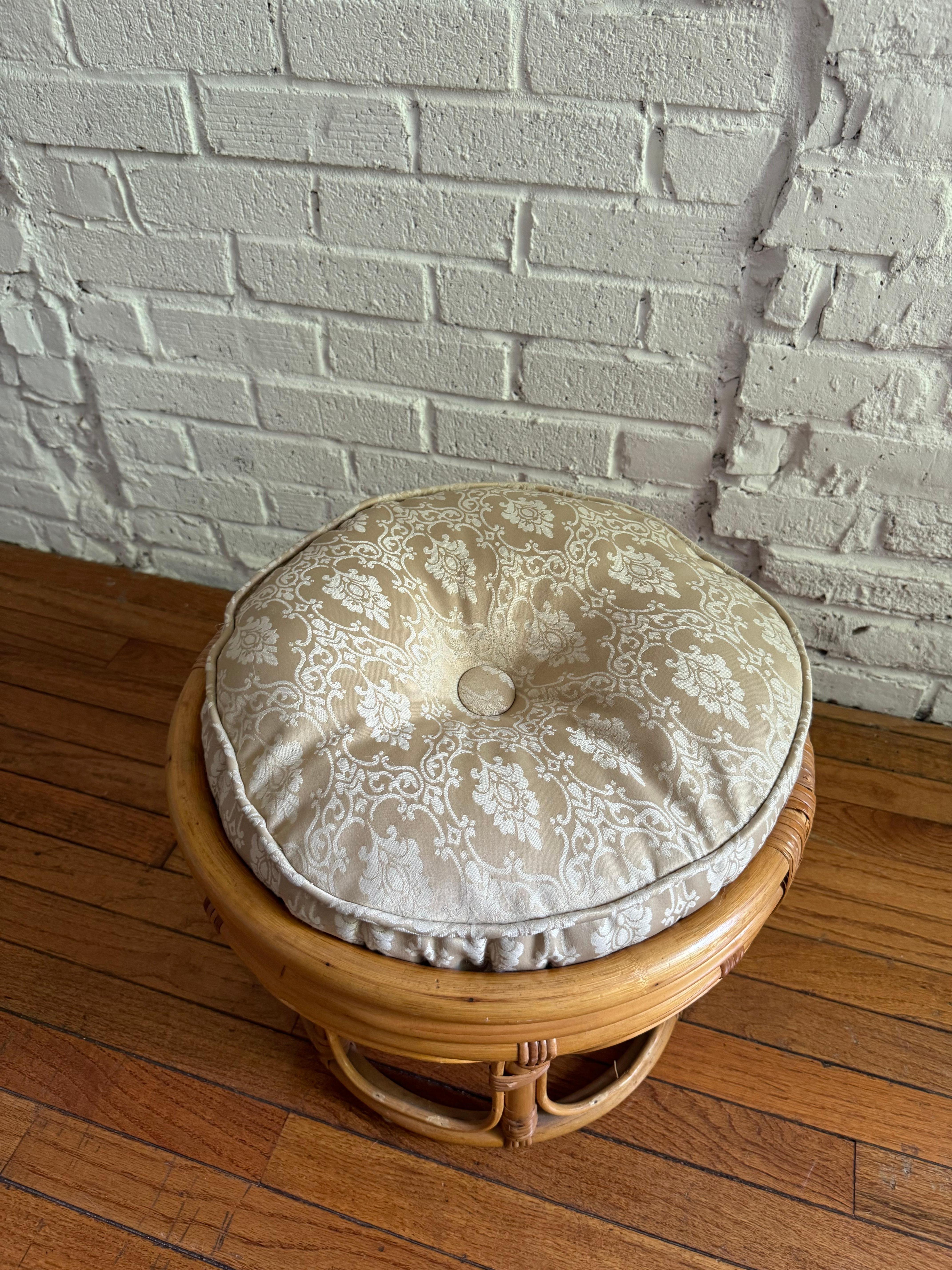1970s Paul Frankl Style Rattan Bamboo Ottoman / Foot Stool / Side Table 1