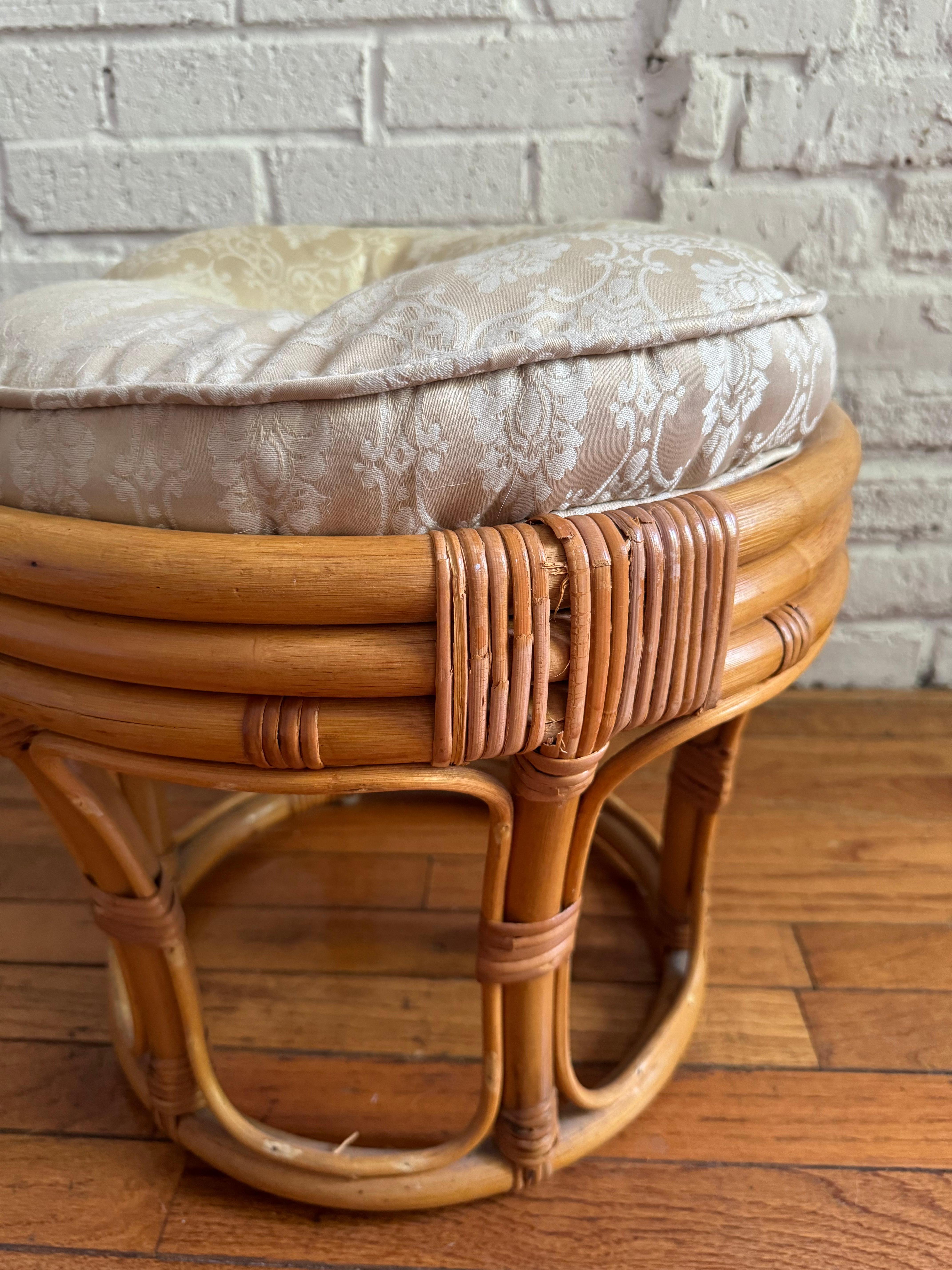 1970s Paul Frankl Style Rattan Bamboo Ottoman / Foot Stool / Side Table 2