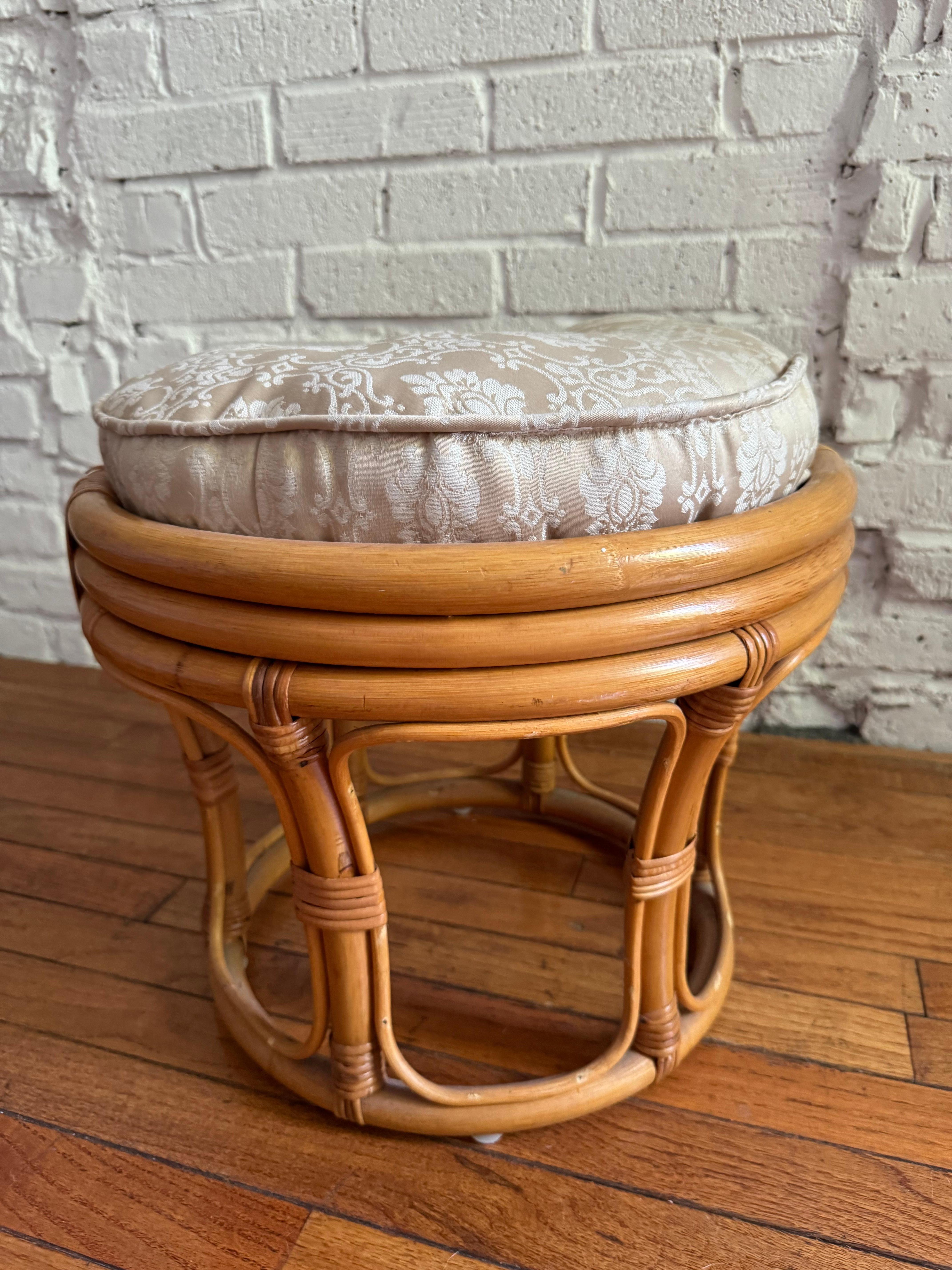 1970s Paul Frankl Style Rattan Bamboo Ottoman / Foot Stool / Side Table 3