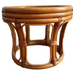 1970s Paul Frankl Style Rattan Bamboo Ottoman / Foot Stool / Side Table