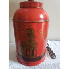 1970s Paul Hanson Hand Painted Metal Table Lamp With Asian Accent