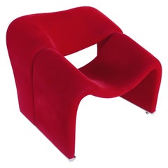 1970s Paulin "Groovy" Chair Model F598 in Red Velvet