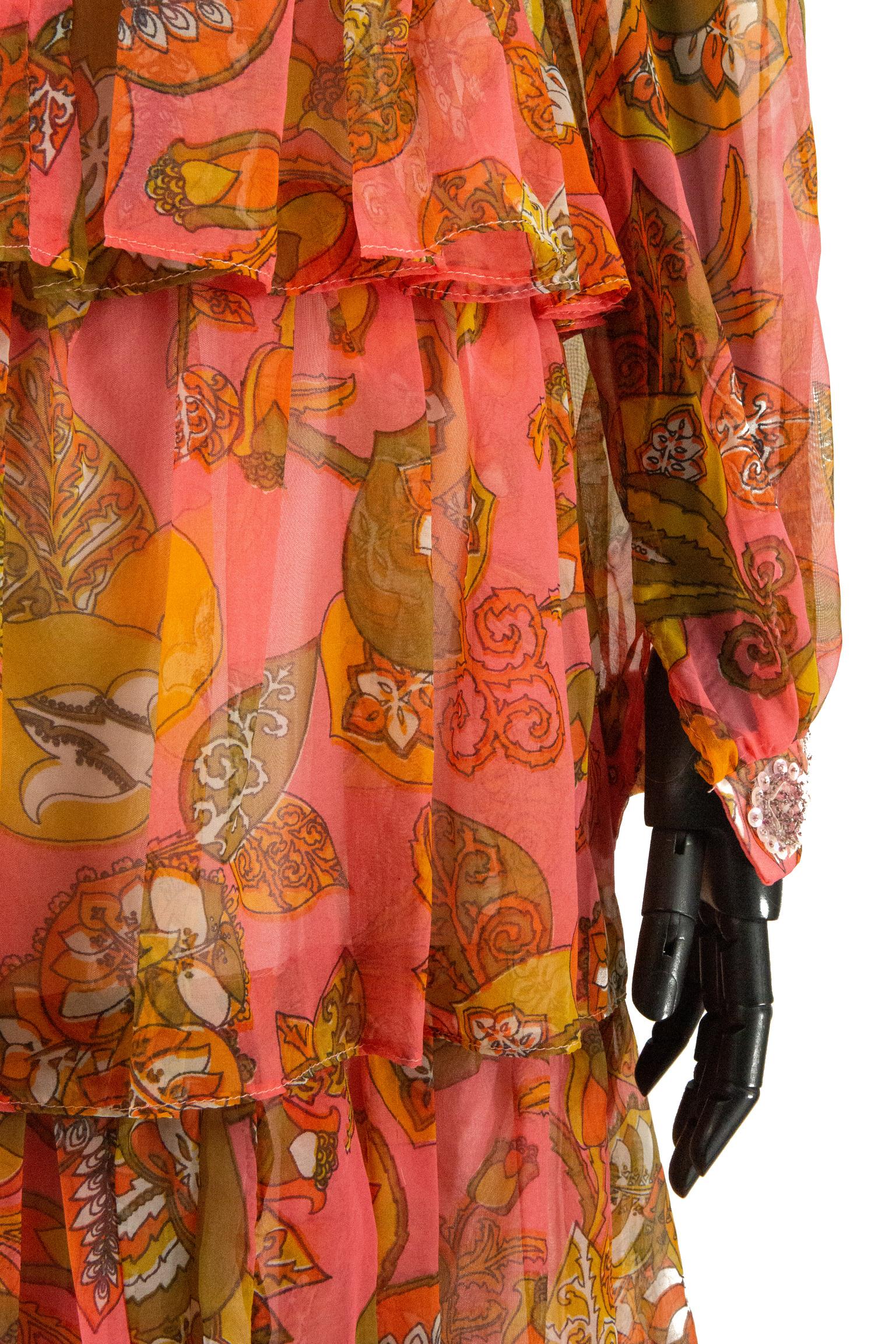 Women's 1970s Pauline Coral Psychedelic Print Dress For Sale