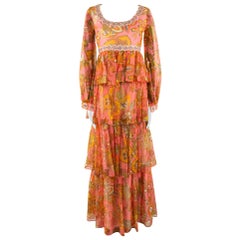 Pauline Coral - Robe à imprimé psychédélique des années 1970