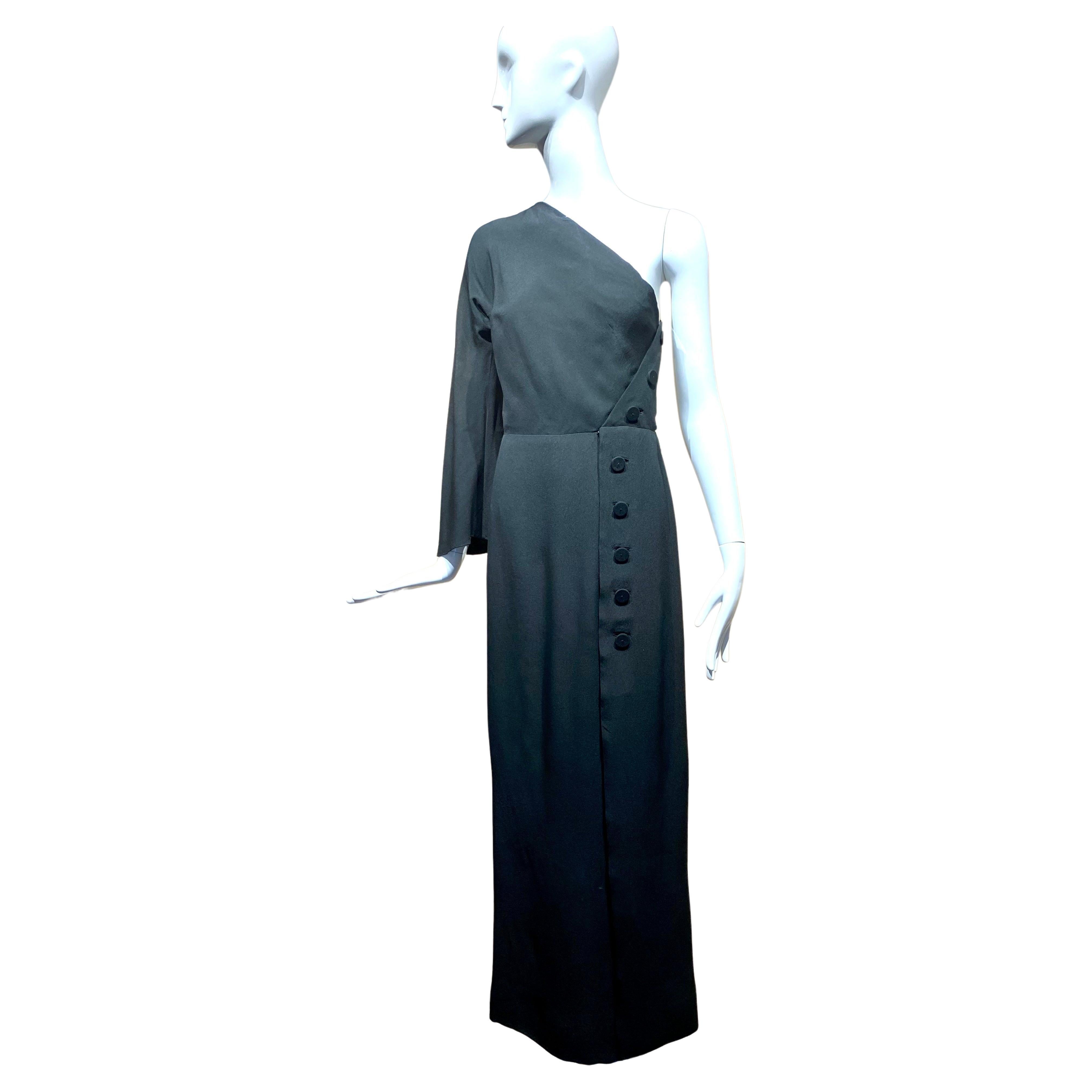Chic 1970s Pauline Trigere Black Silk Satin Strapless Dress
