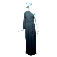 1970s Pauline Trigere Asymmetrical Black Silk Crepe Cocktail Evening Dress