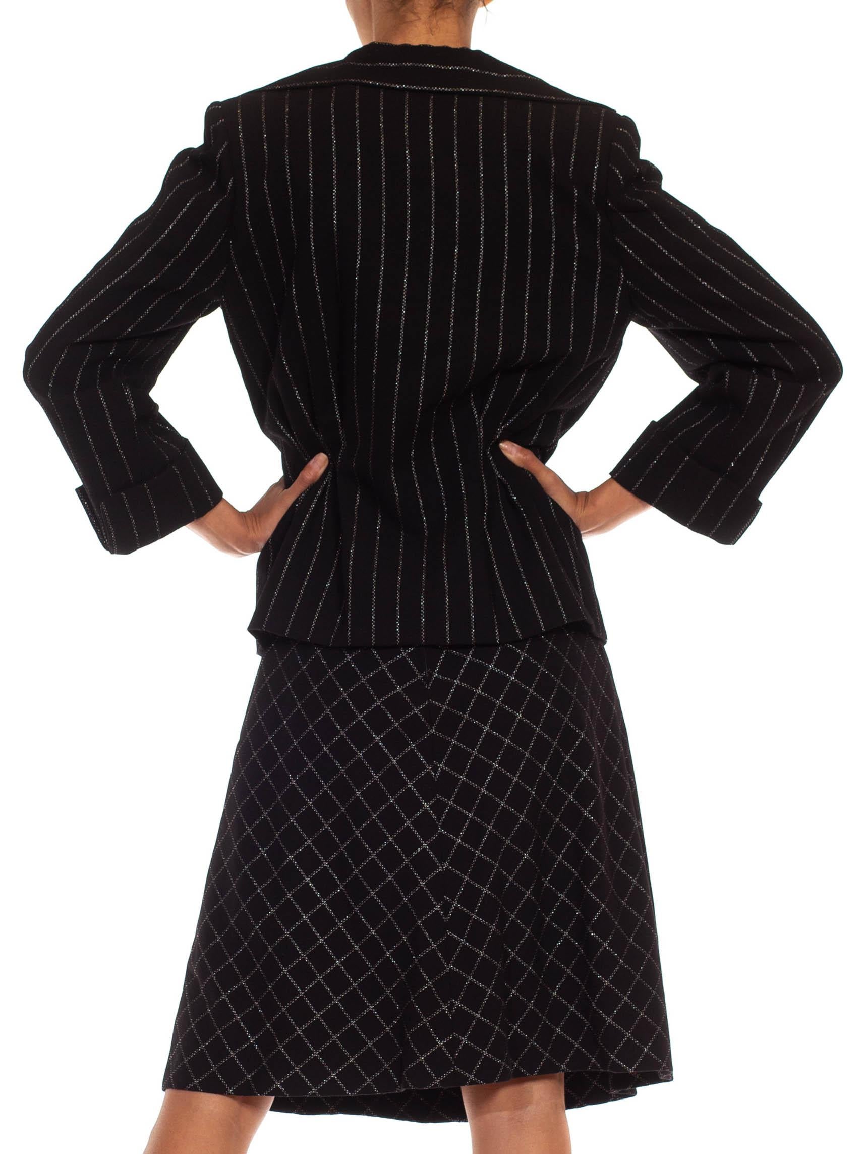 1970S PAULINE TRIGERE Black Silver Lamé Bias Skirt Suit With Silk Lining For Sale 7