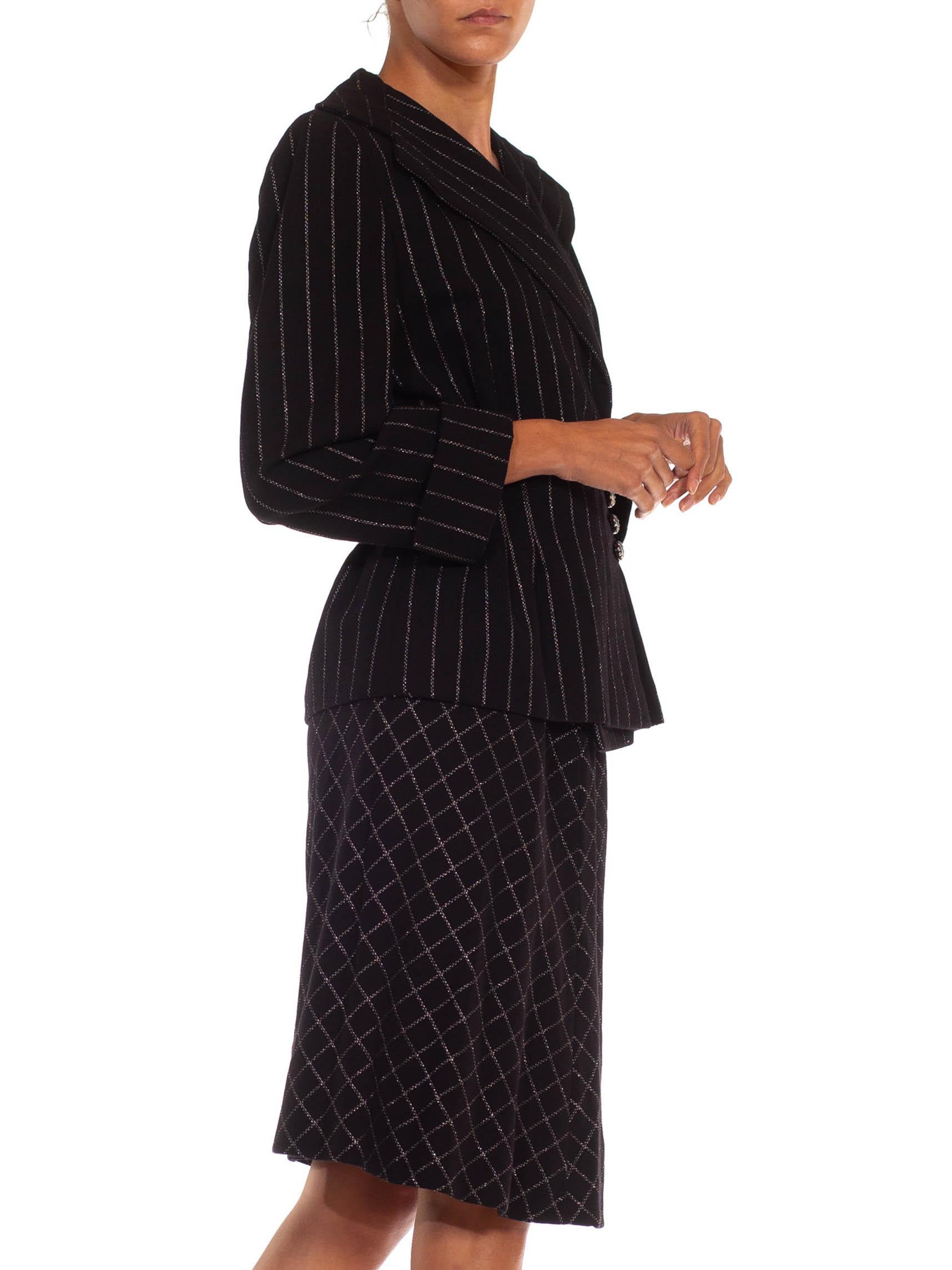 Women's 1970S PAULINE TRIGERE Black Silver Lamé Bias Skirt Suit With Silk Lining For Sale