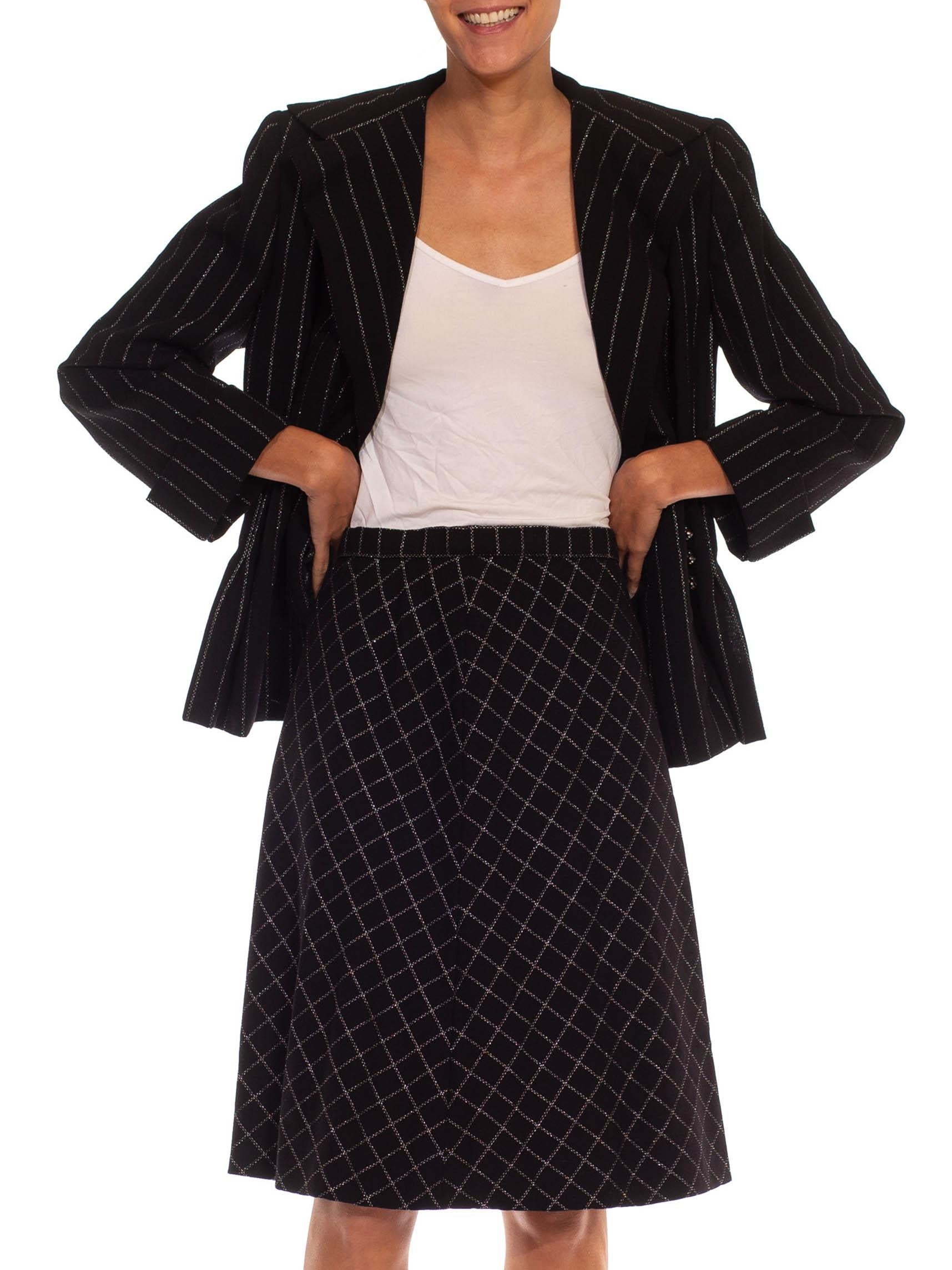 1970S PAULINE TRIGERE Black Silver Lamé Bias Skirt Suit With Silk Lining For Sale 3