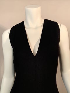 1970's Pauline Trigere Black Wool Crepe Dress with Low Cut Neckline