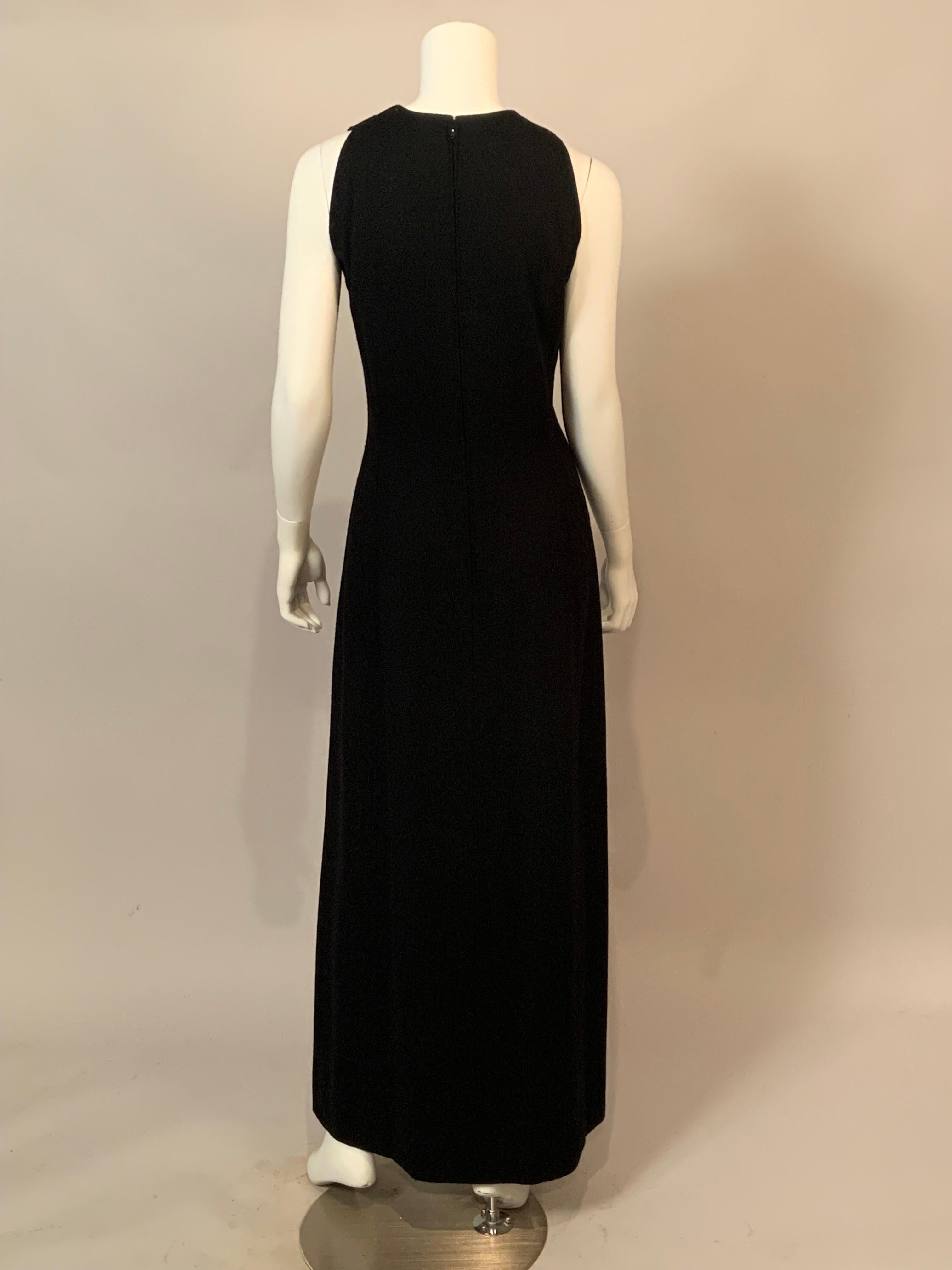 Women's 1970's Pauline Trigere Black Wool Crepe Dress with Low Cut Neckline For Sale
